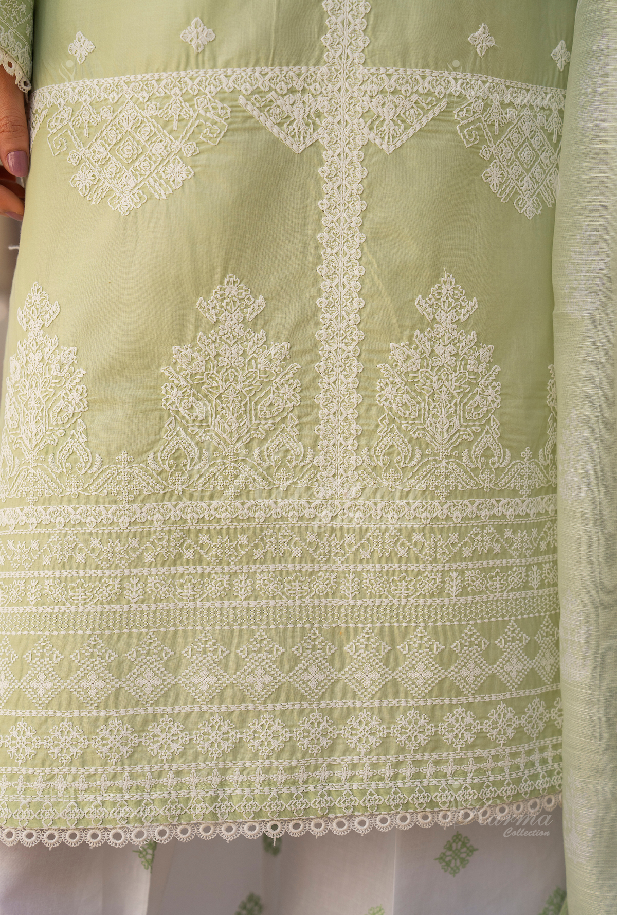 Karma Pistachio Mirror & Thread Work 3 Piece Stitched Suit - Product Image 4