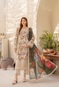 Karma Floral White Chikankari Lawn 3 Piece Stitched Suit