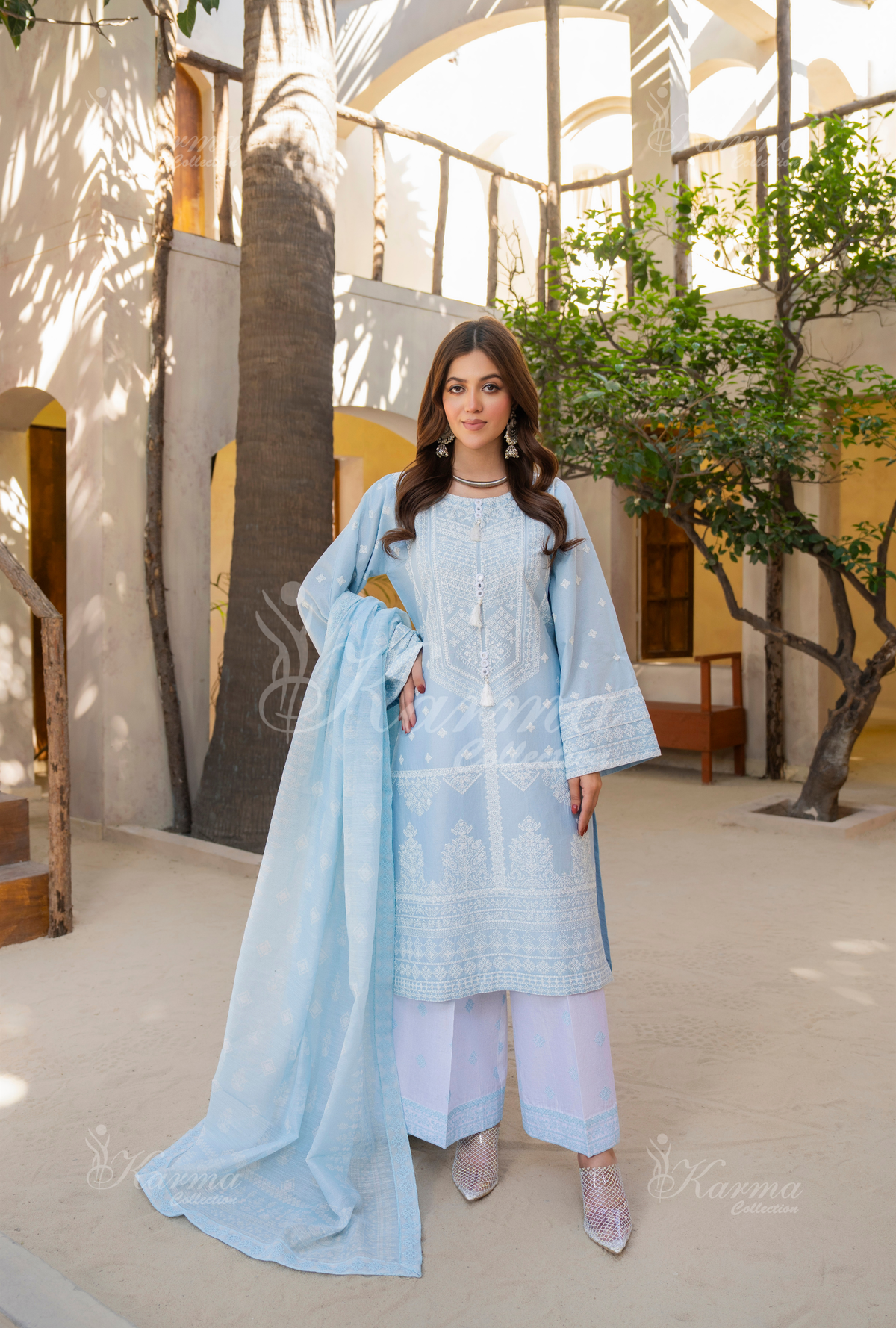 Karma Cloud Mirror & Thread Work 3 Piece Stitched Suit - Product Image 6