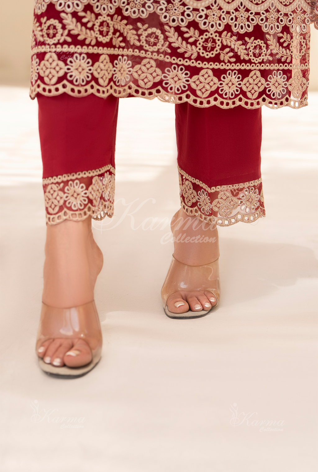 Karma Blush Red Chikankari Lawn 3 Piece Stitched Suit