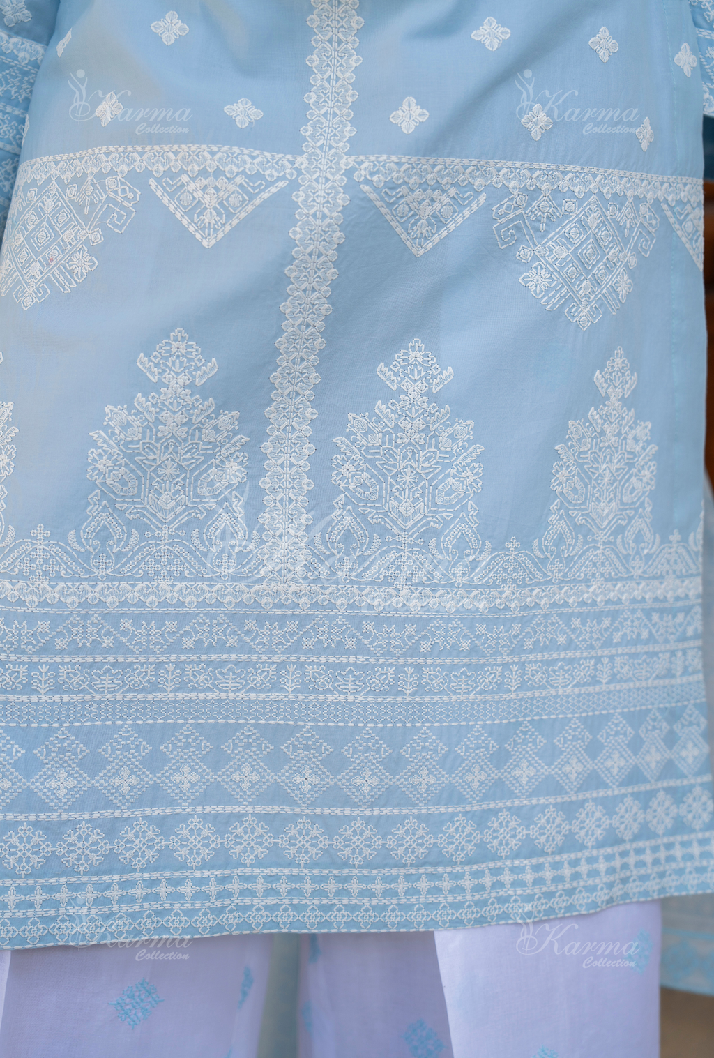Karma Cloud Mirror & Thread Work 3 Piece Stitched Suit - Product Image 4