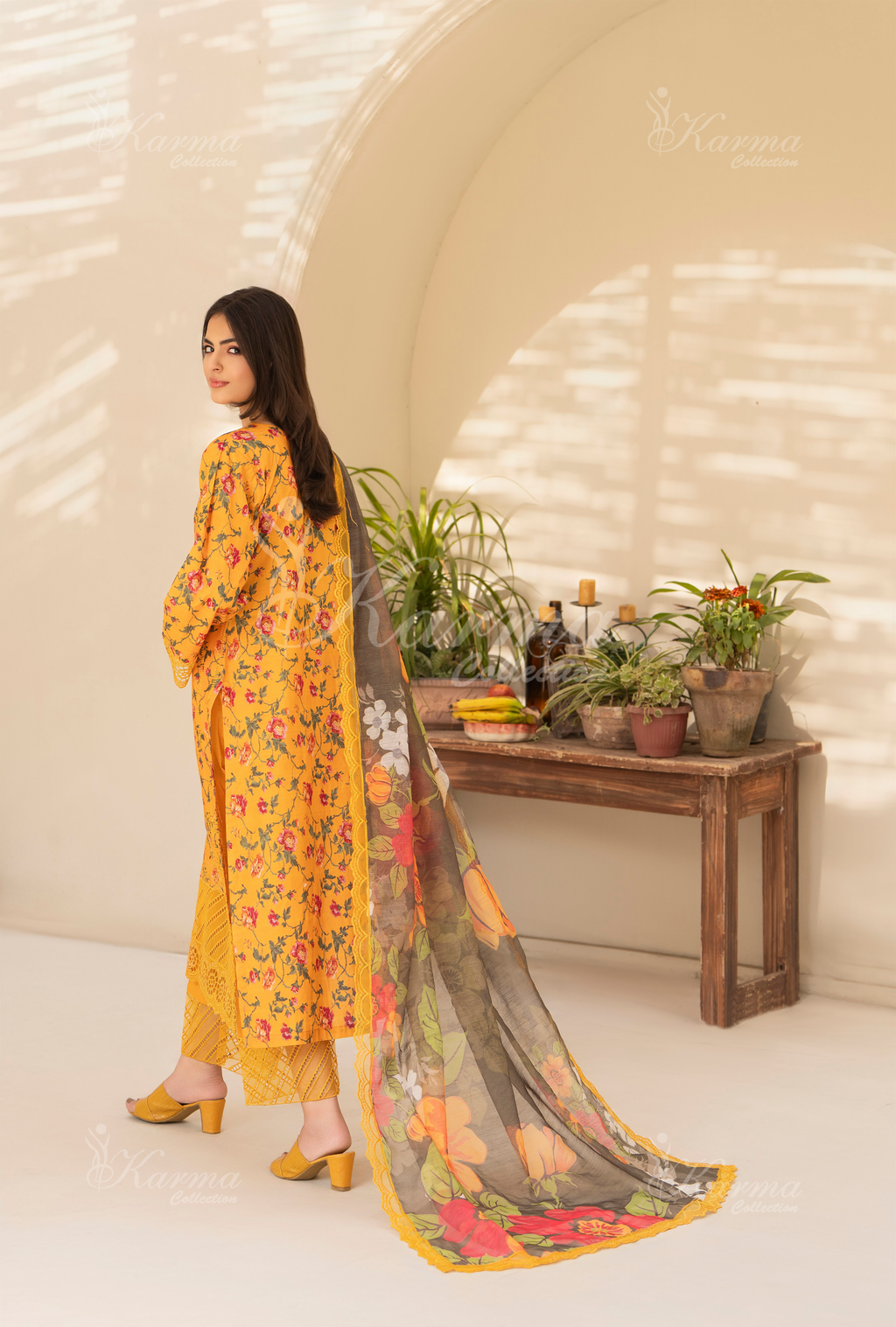 Karma Marigold Chikankari Lawn 3 Piece Stitched Suit