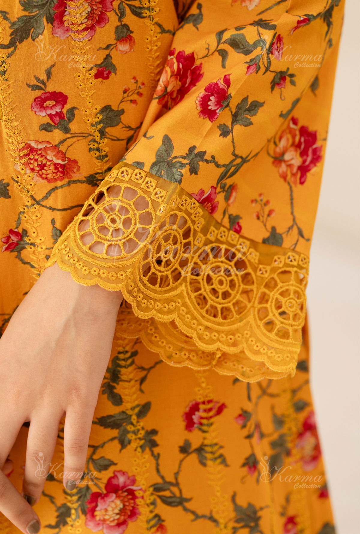 Karma Marigold Chikankari Lawn 3 Piece Stitched Suit