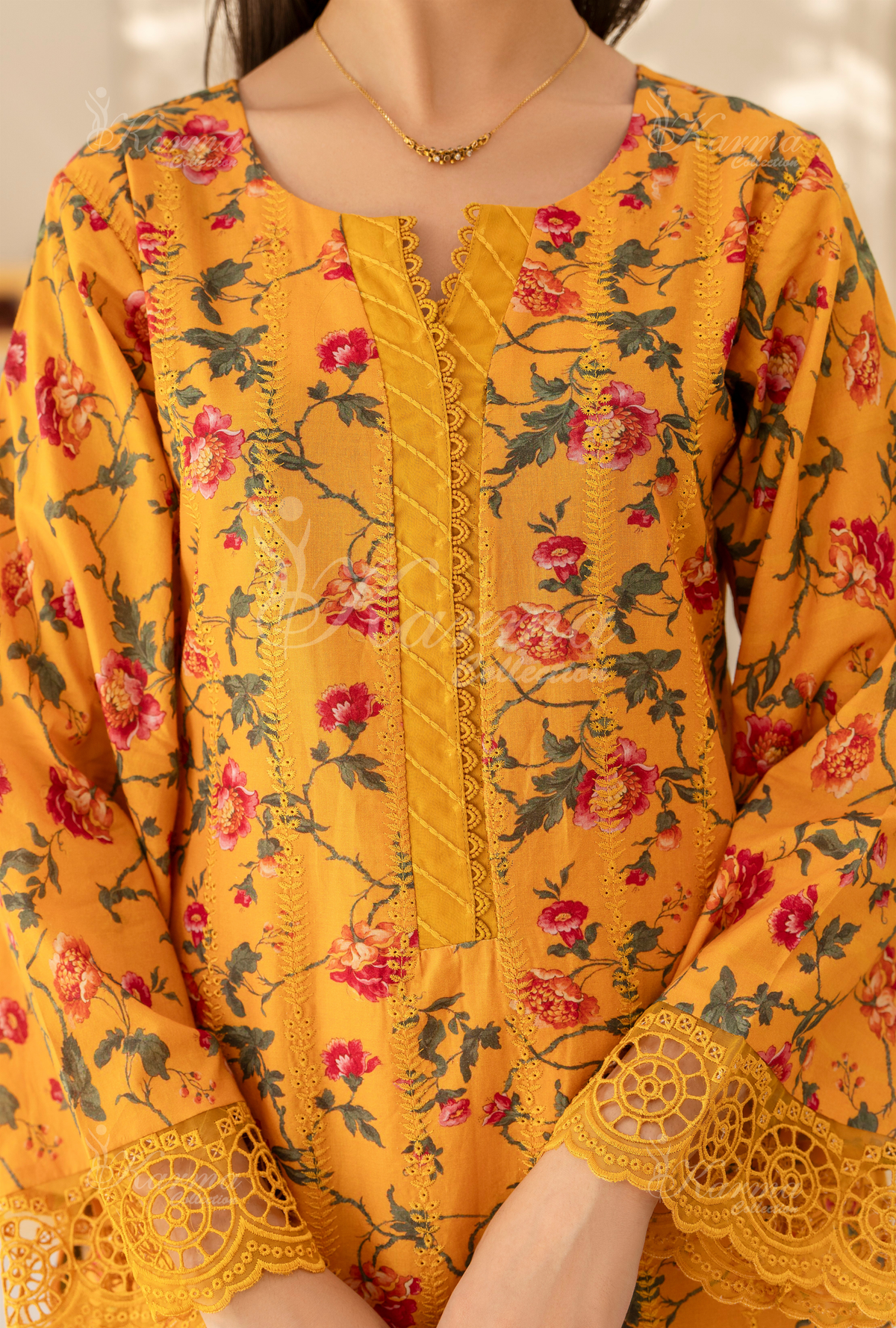 Karma Marigold Chikankari Lawn 3 Piece Stitched Suit