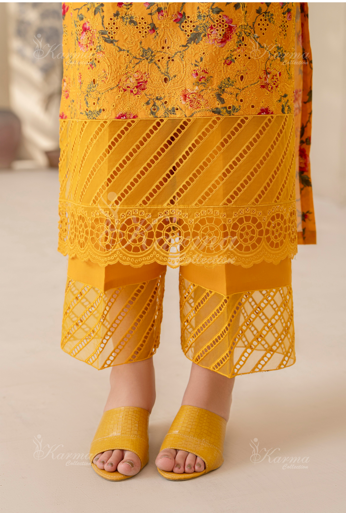 Karma Marigold Chikankari Lawn 3 Piece Stitched Suit