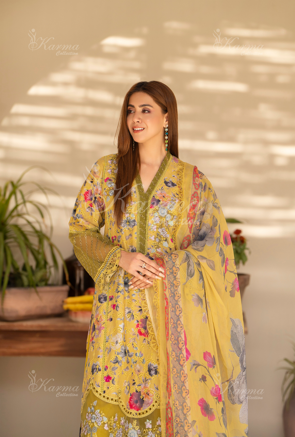 Karma Tan Chikankari Lawn 3 Piece Stitched Suit
