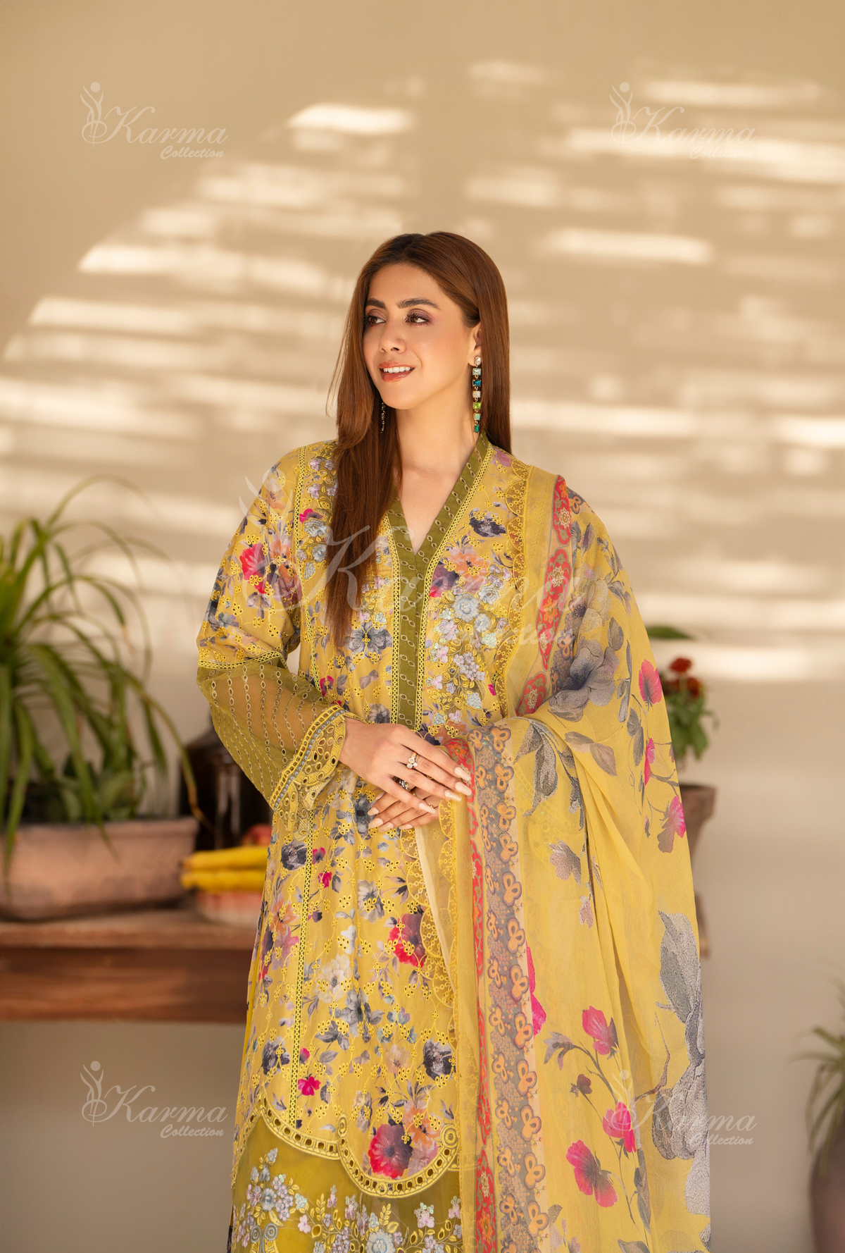 Karma Tan Chikankari Lawn 3 Piece Stitched Suit