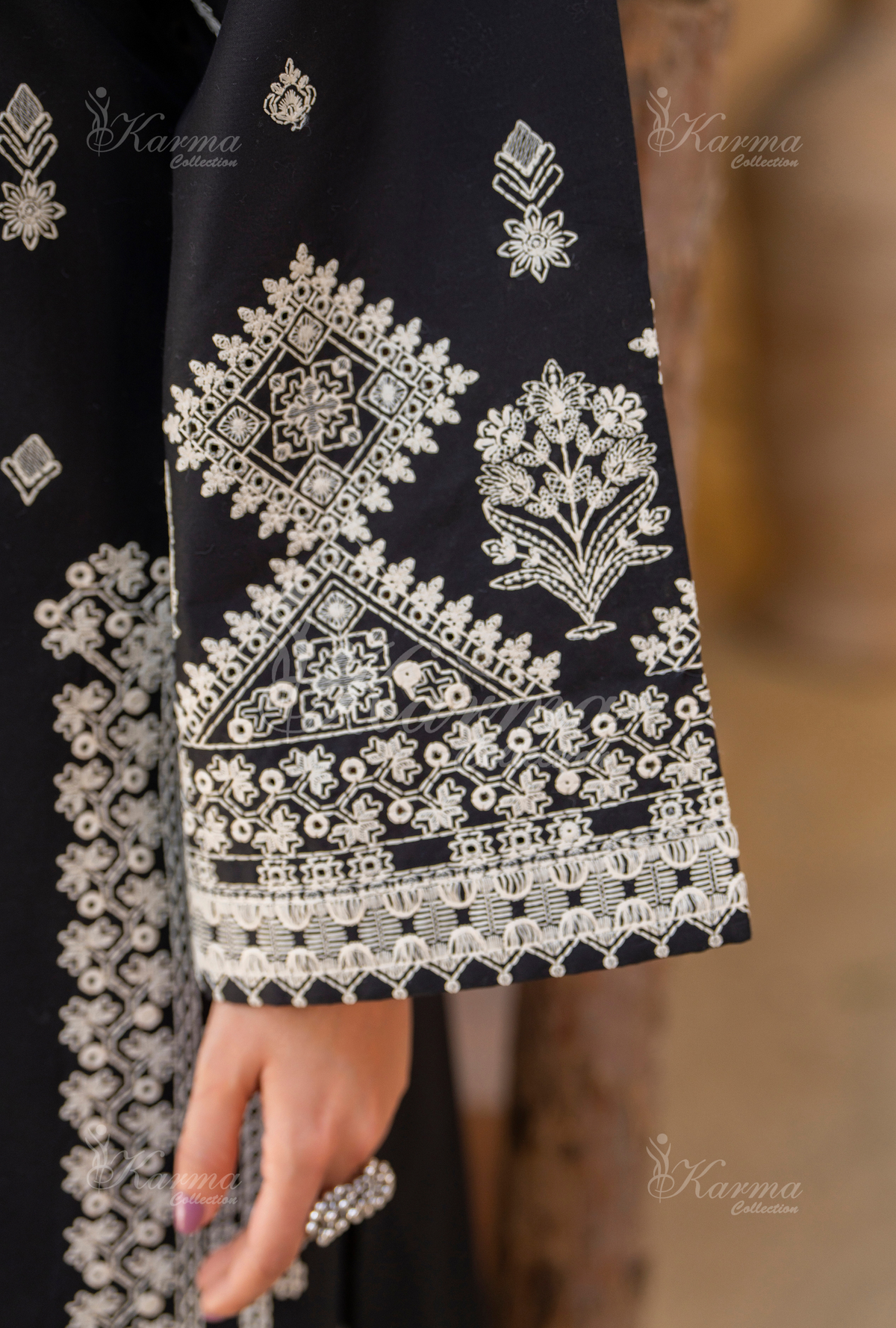 Karma Charcoal Black Thread Work 3 Piece Stitched Suit - Product Image 3