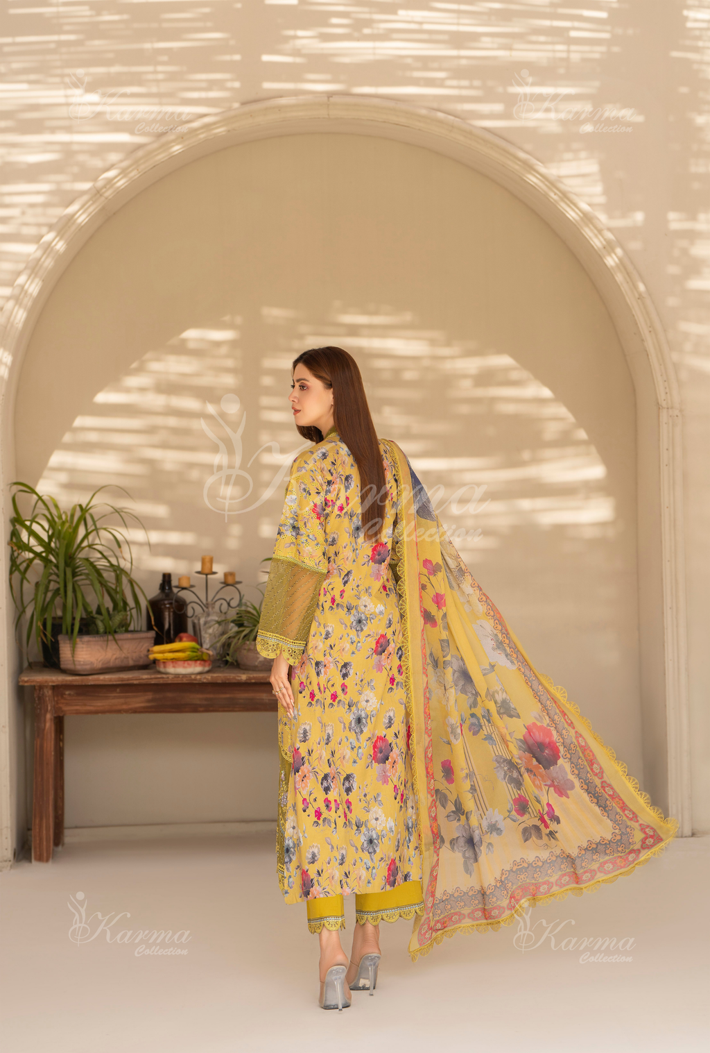 Karma Tan Chikankari Lawn 3 Piece Stitched Suit