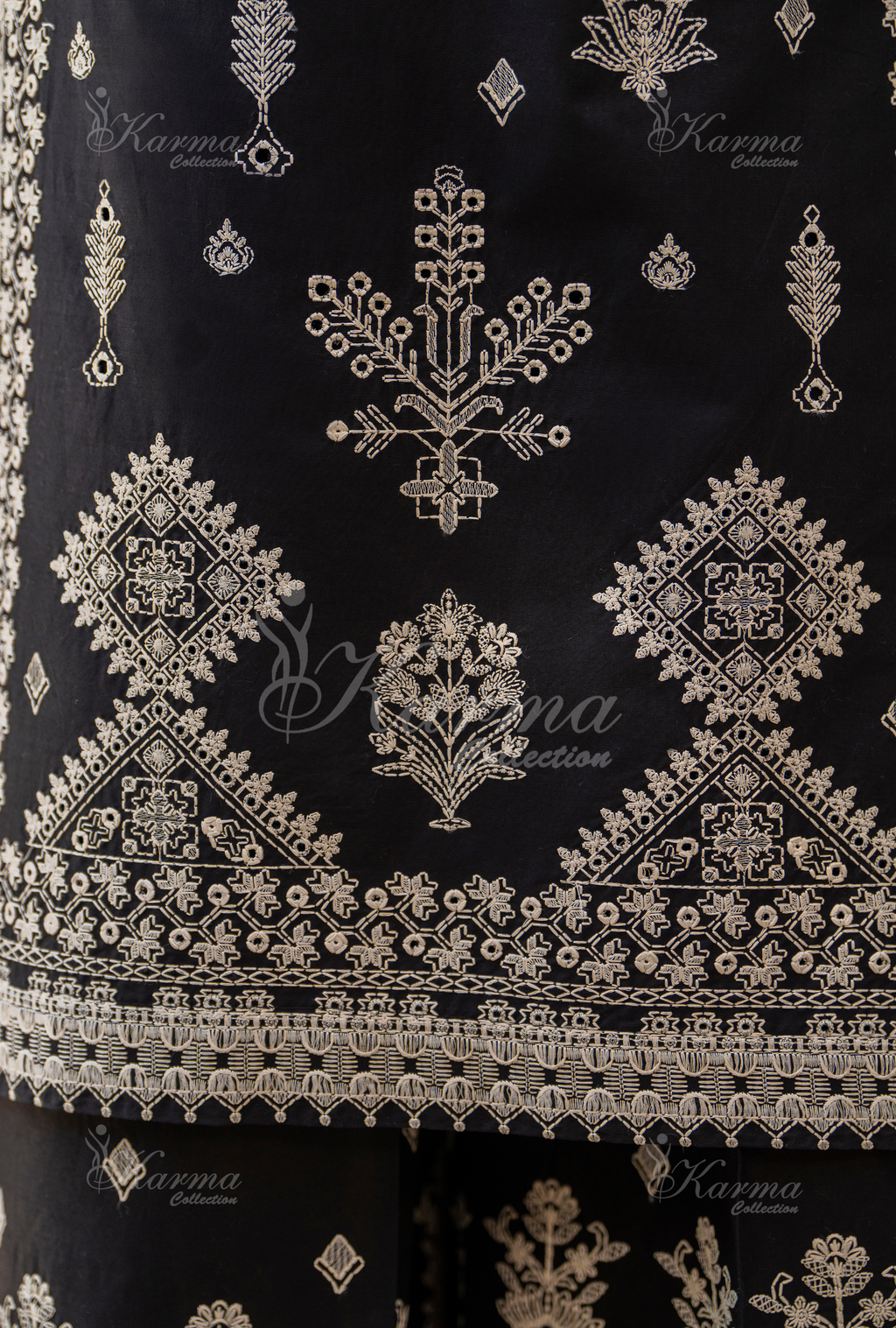 Karma Charcoal Black Thread Work 3 Piece Stitched Suit - Product Image 5