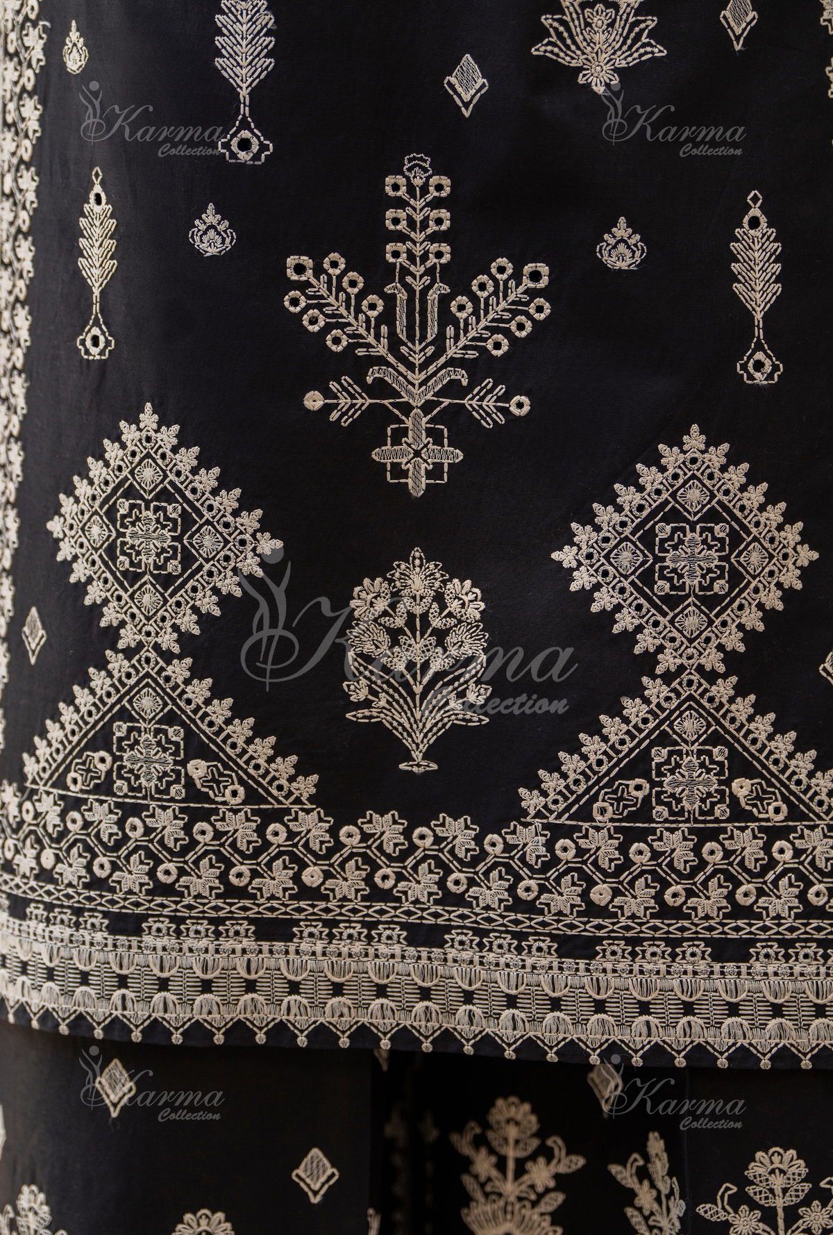 Karma Charcoal Black Thread Work 3 Piece Stitched Suit - Product Image 5
