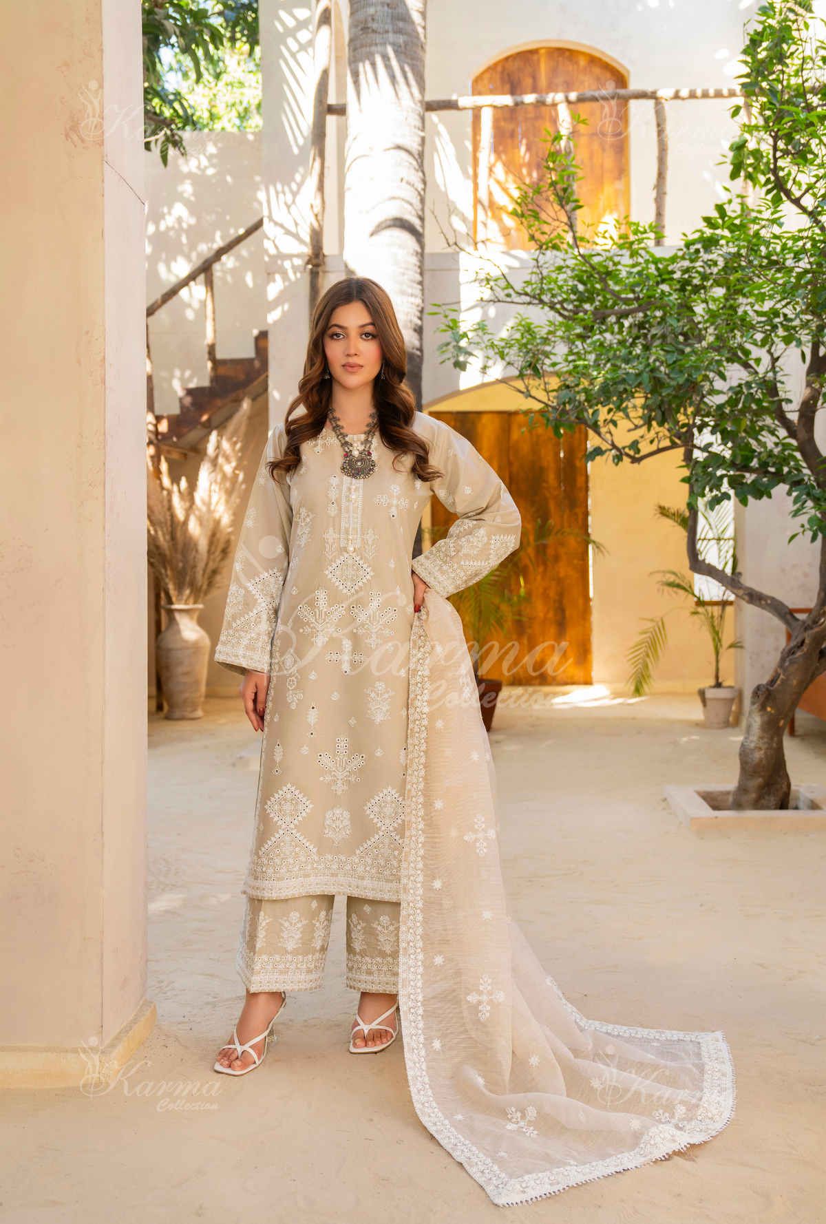 Karma Pearl Thread Work 3 Piece Stitched Suit - Product Image 1