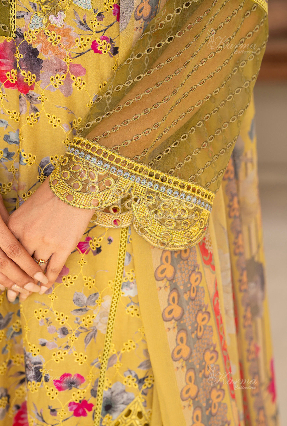 Karma Tan Chikankari Lawn 3 Piece Stitched Suit