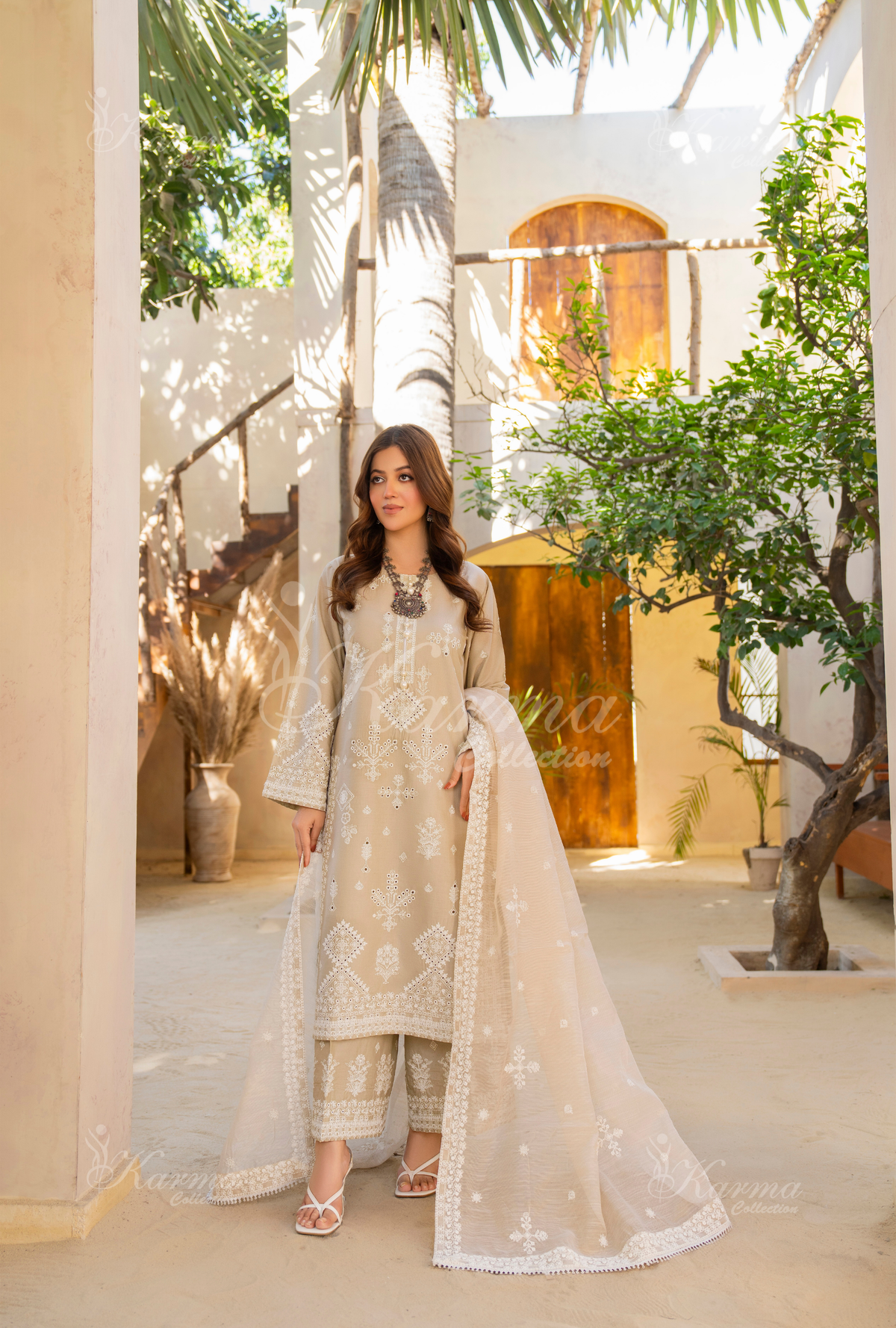 Karma Pearl Thread Work 3 Piece Stitched Suit - Product Image 3