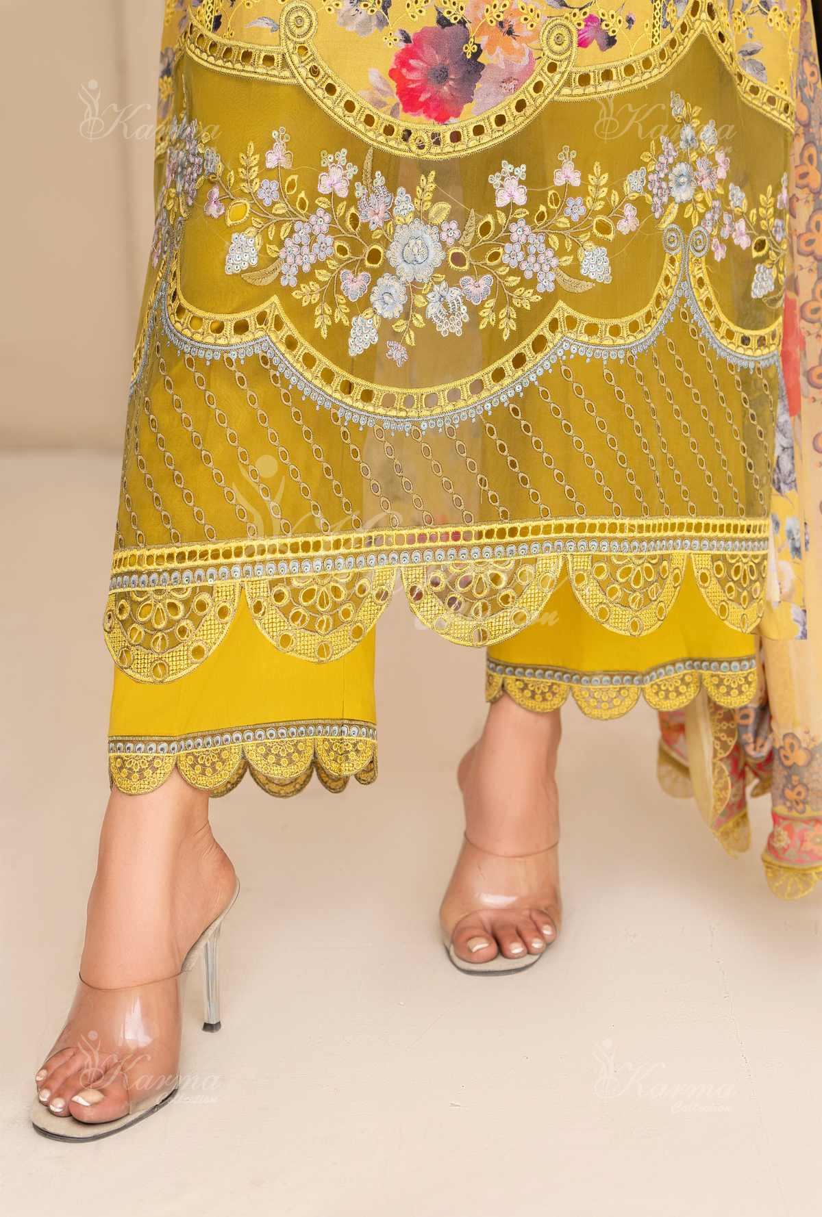 Karma Tan Chikankari Lawn 3 Piece Stitched Suit