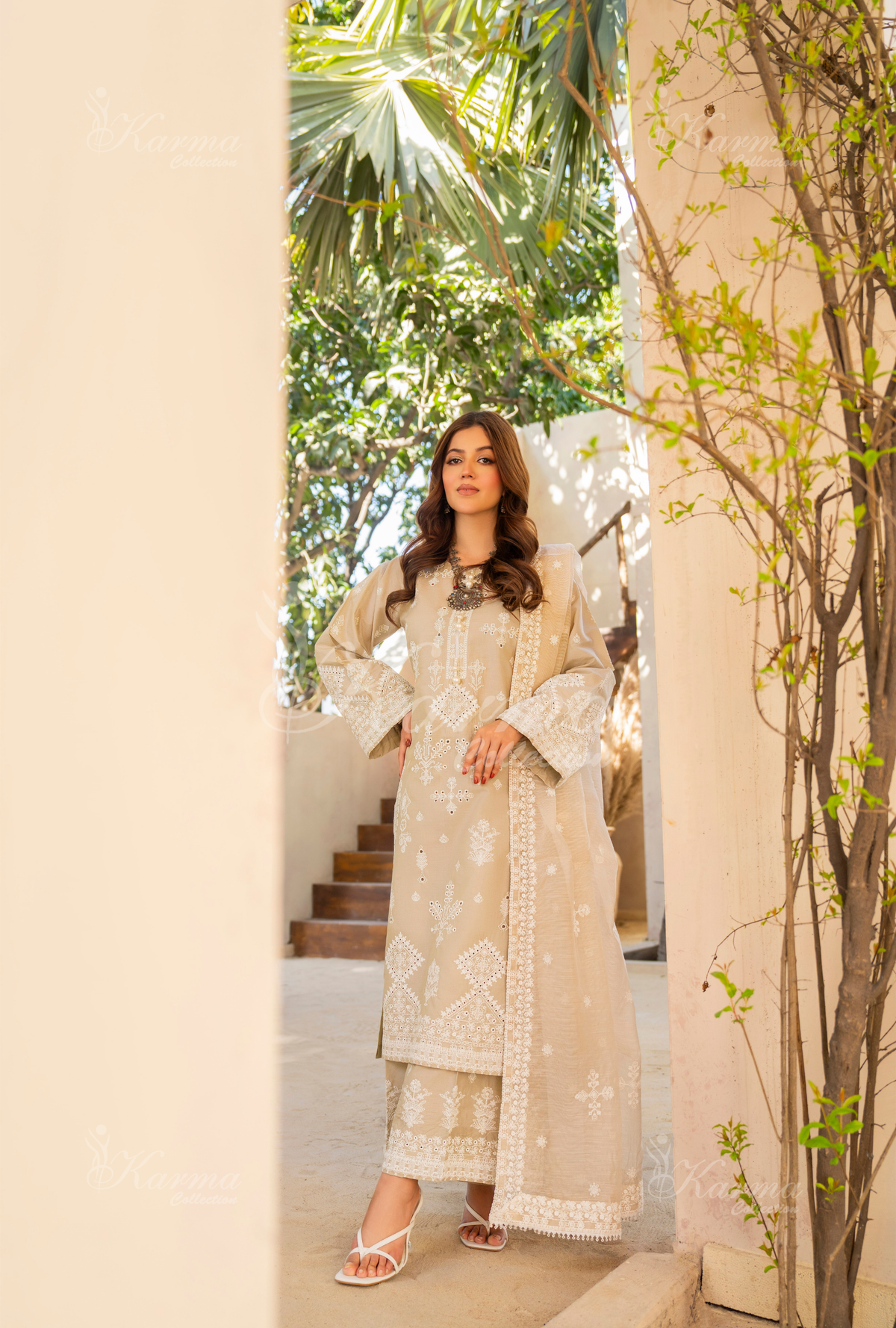 Karma Pearl Thread Work 3 Piece Stitched Suit - Product Image 4