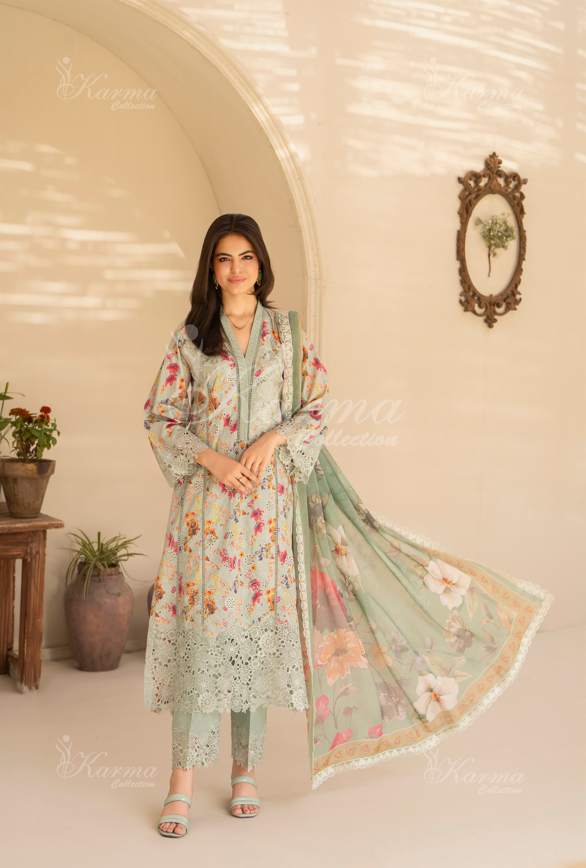 Karma | Ice Burg Chikankari Lawn | 3 Piece Stitched Suit