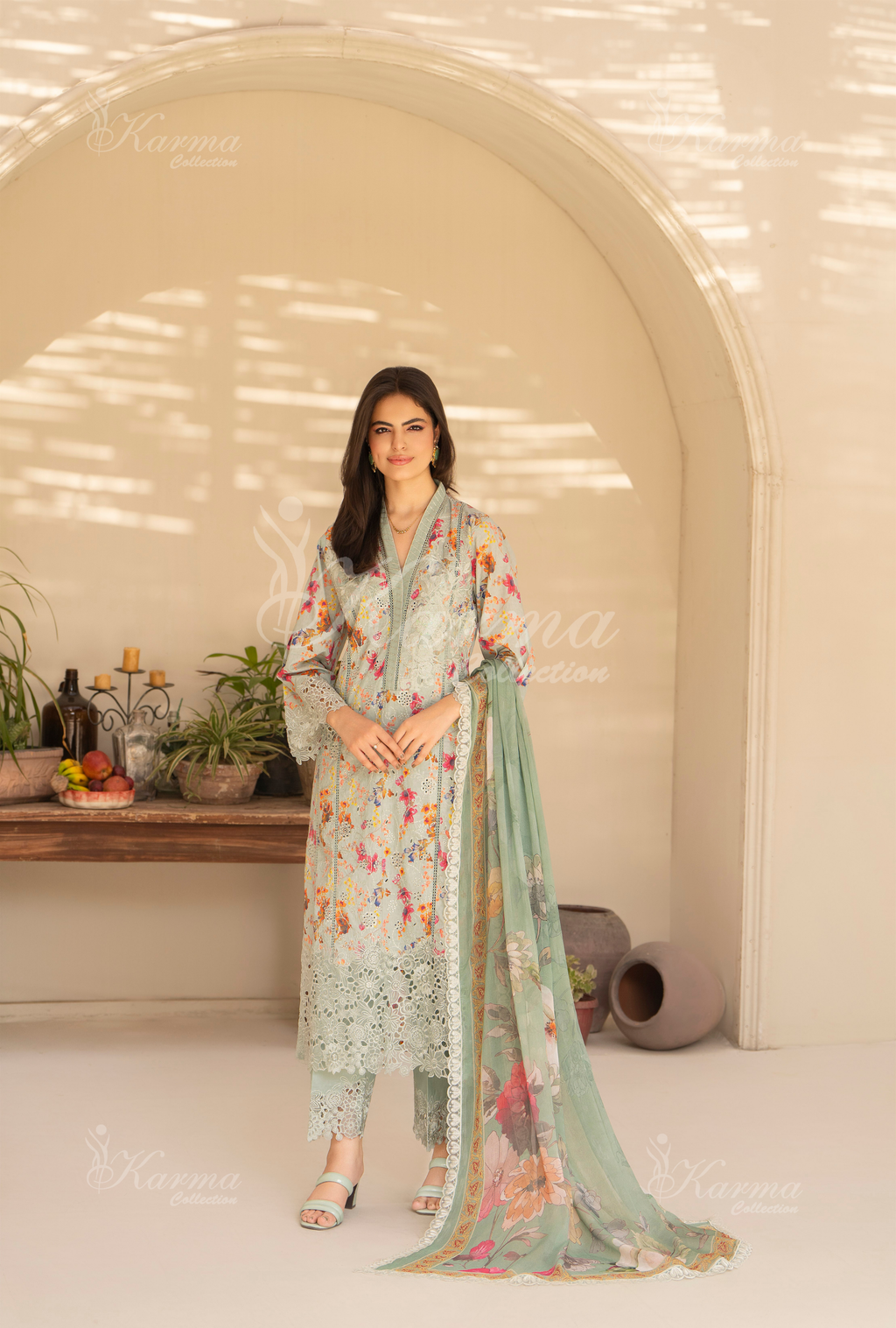 Karma | Ice Burg Chikankari Lawn | 3 Piece Stitched Suit