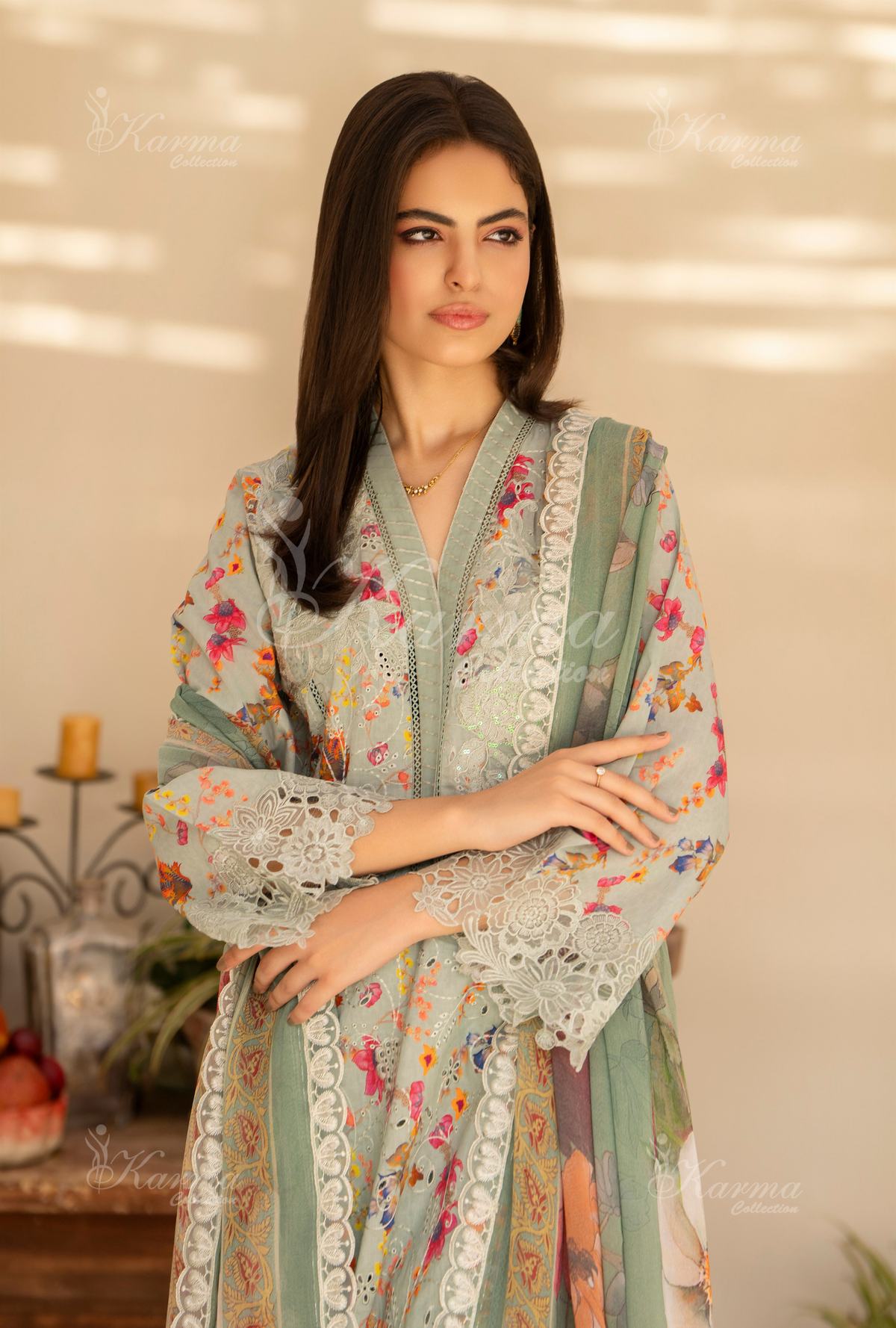 Karma | Ice Burg Chikankari Lawn | 3 Piece Stitched Suit
