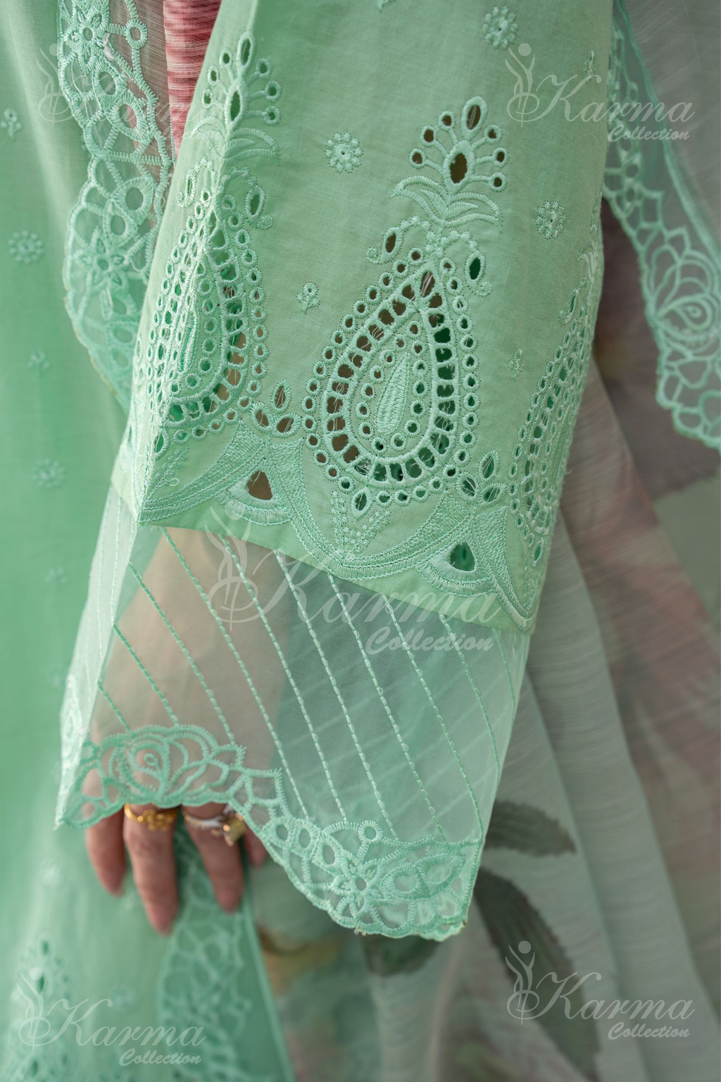Karma Aqua Marine Chikankari Cotton 3 Piece Stitched Suit - Product Image 6
