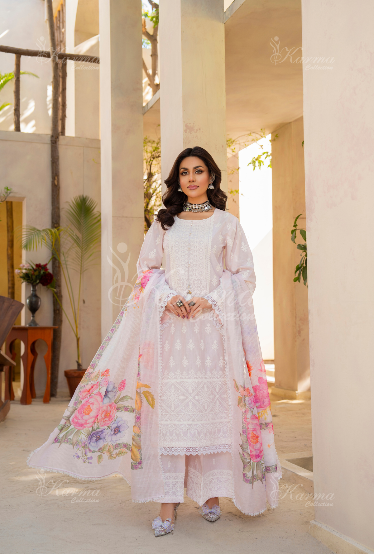 Karma Dusty Peach Thread Work 3 Piece Stitched Suit - Product Image 4