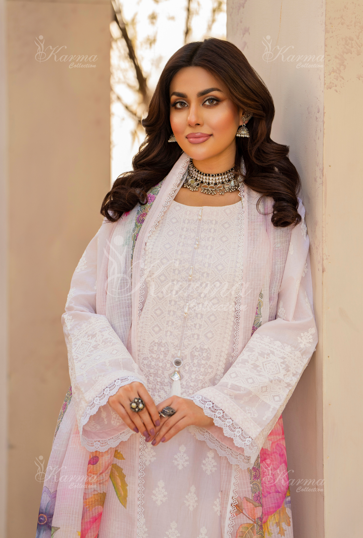 Karma Dusty Peach Thread Work 3 Piece Stitched Suit - Product Image 5