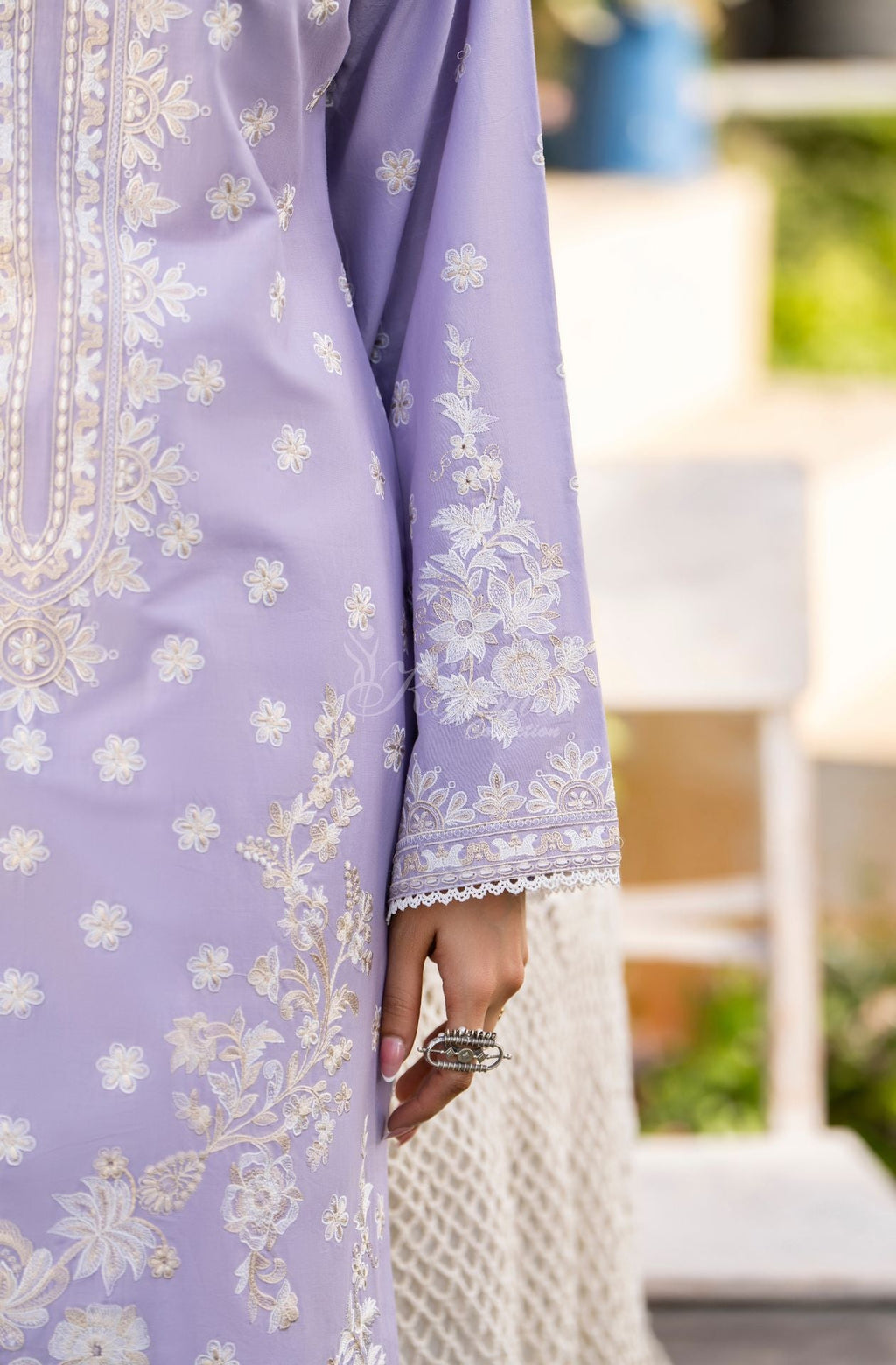 Karma collection | Soft Lilac | Multi-Thread Embroidered Cotton 3 Piece Suit | Printed Sequin Dupatta