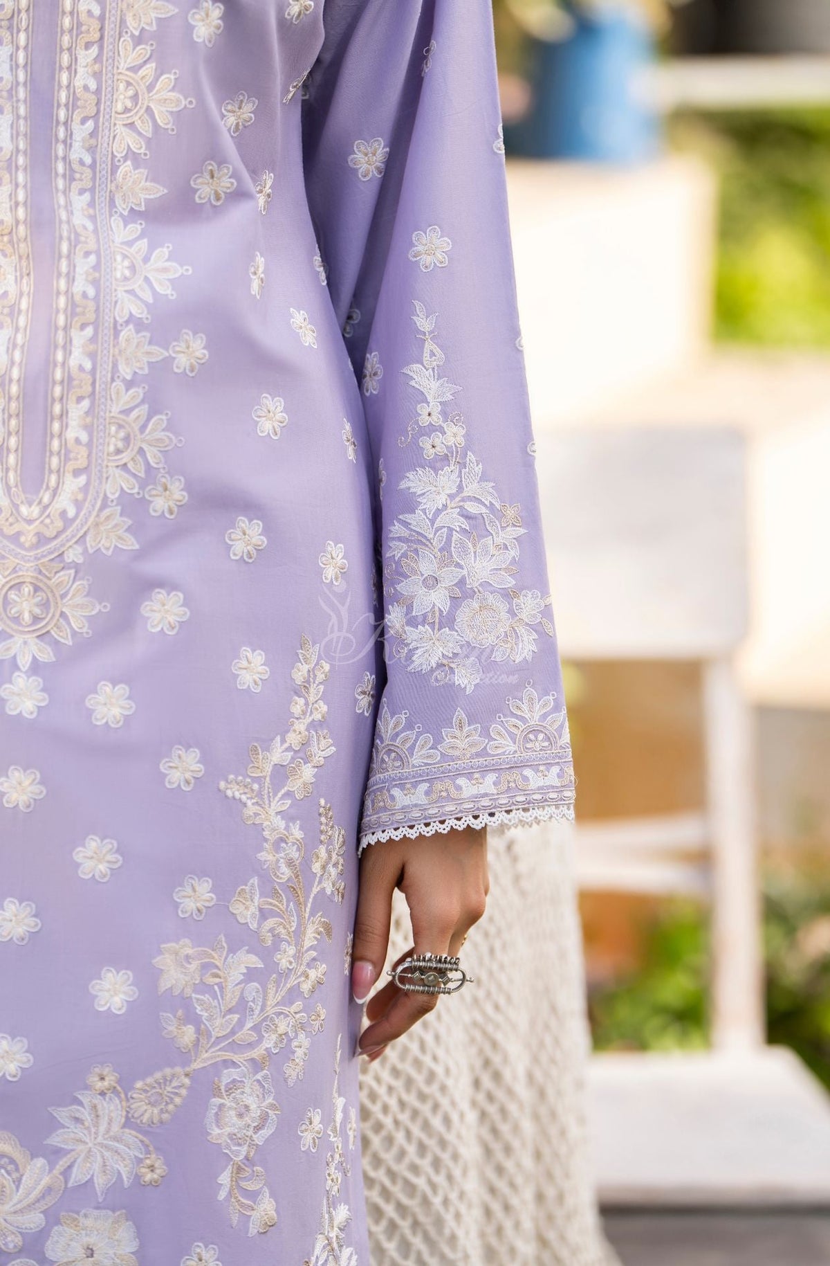 Karma collection | Soft Lilac | Multi-Thread Embroidered Cotton 3 Piece Suit | Printed Sequin Dupatta