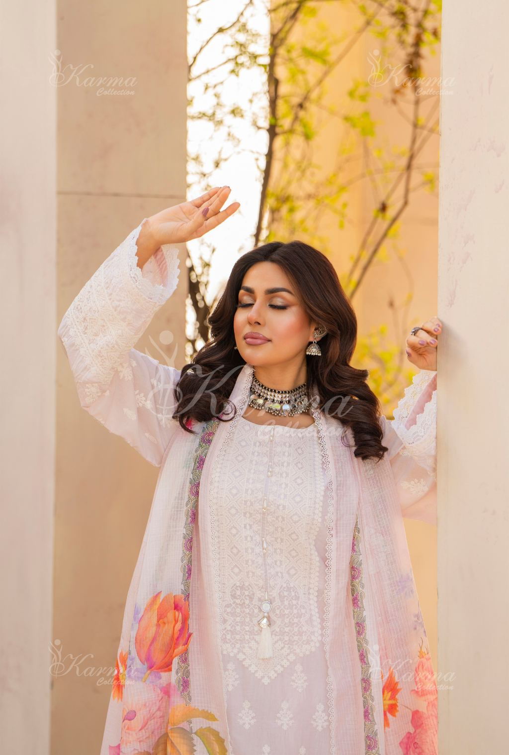 Karma Dusty Peach Thread Work 3 Piece Stitched Suit - Product Image 6