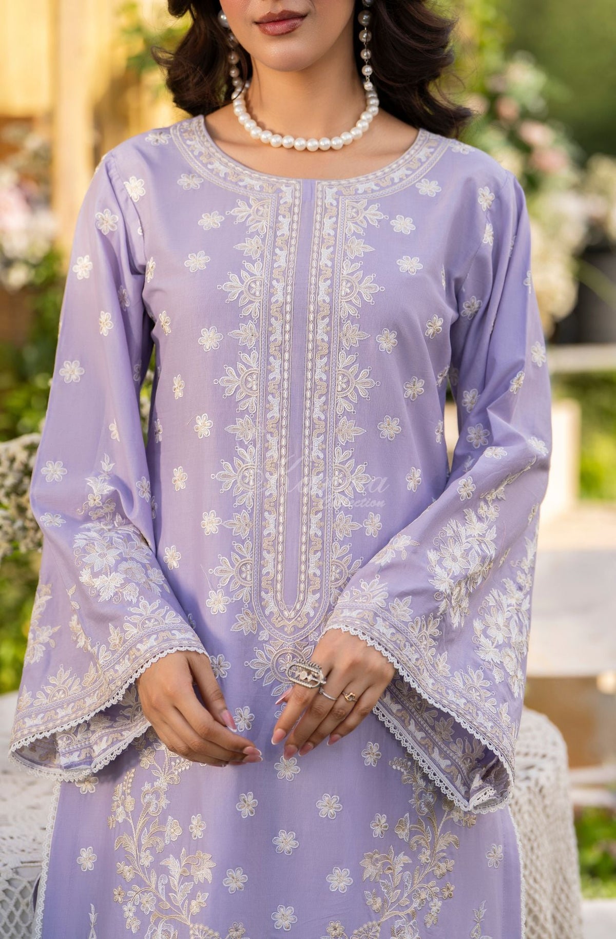 Karma collection | Soft Lilac | Multi-Thread Embroidered Cotton 3 Piece Suit | Printed Sequin Dupatta