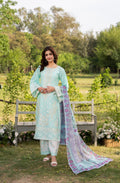 Karma collection | Ice Blue | Multi-Thread Embroidered Cotton 3 Piece Suit | Printed Sequin Dupatta