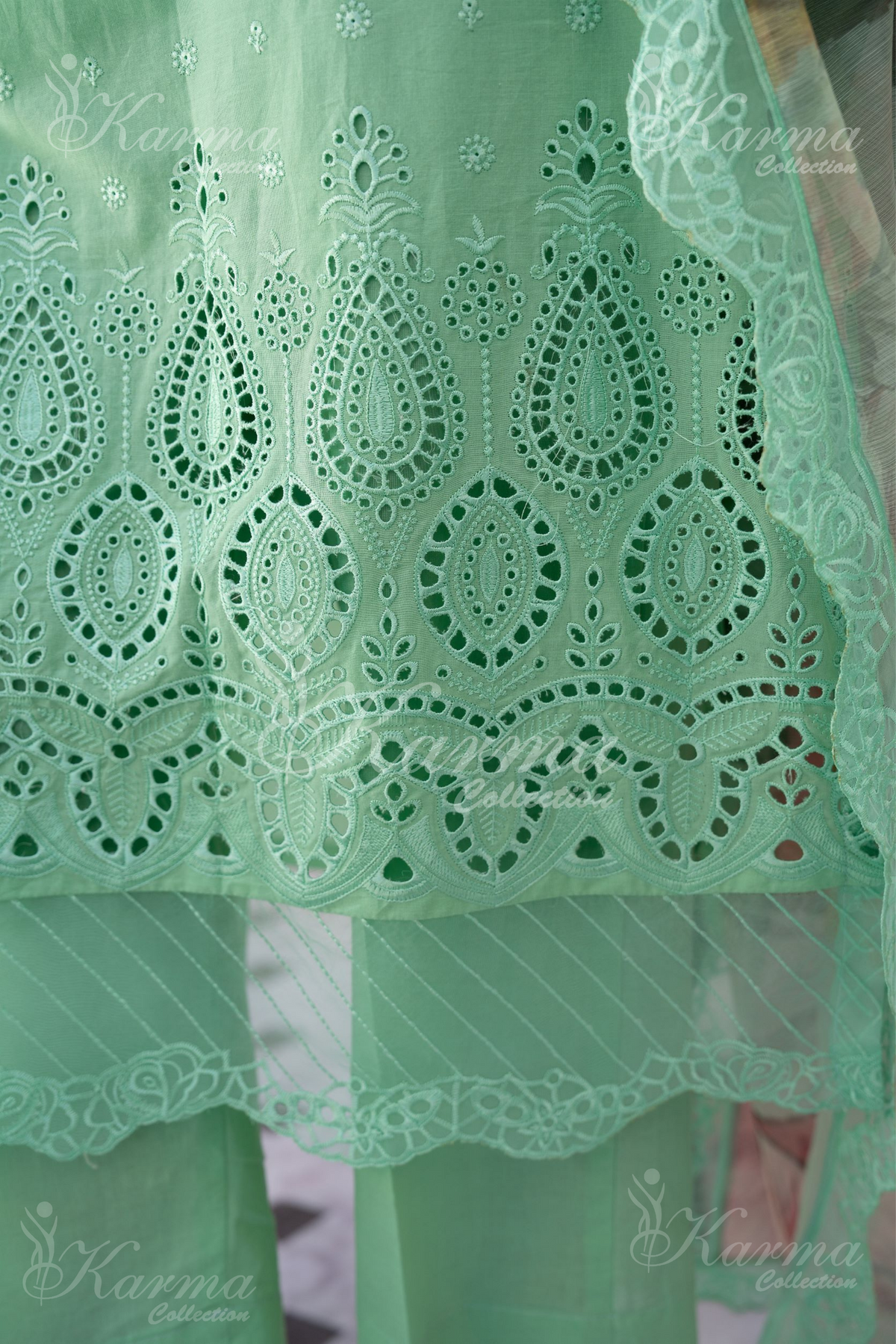 Karma Aqua Marine Chikankari Cotton 3 Piece Stitched Suit - Product Image 7