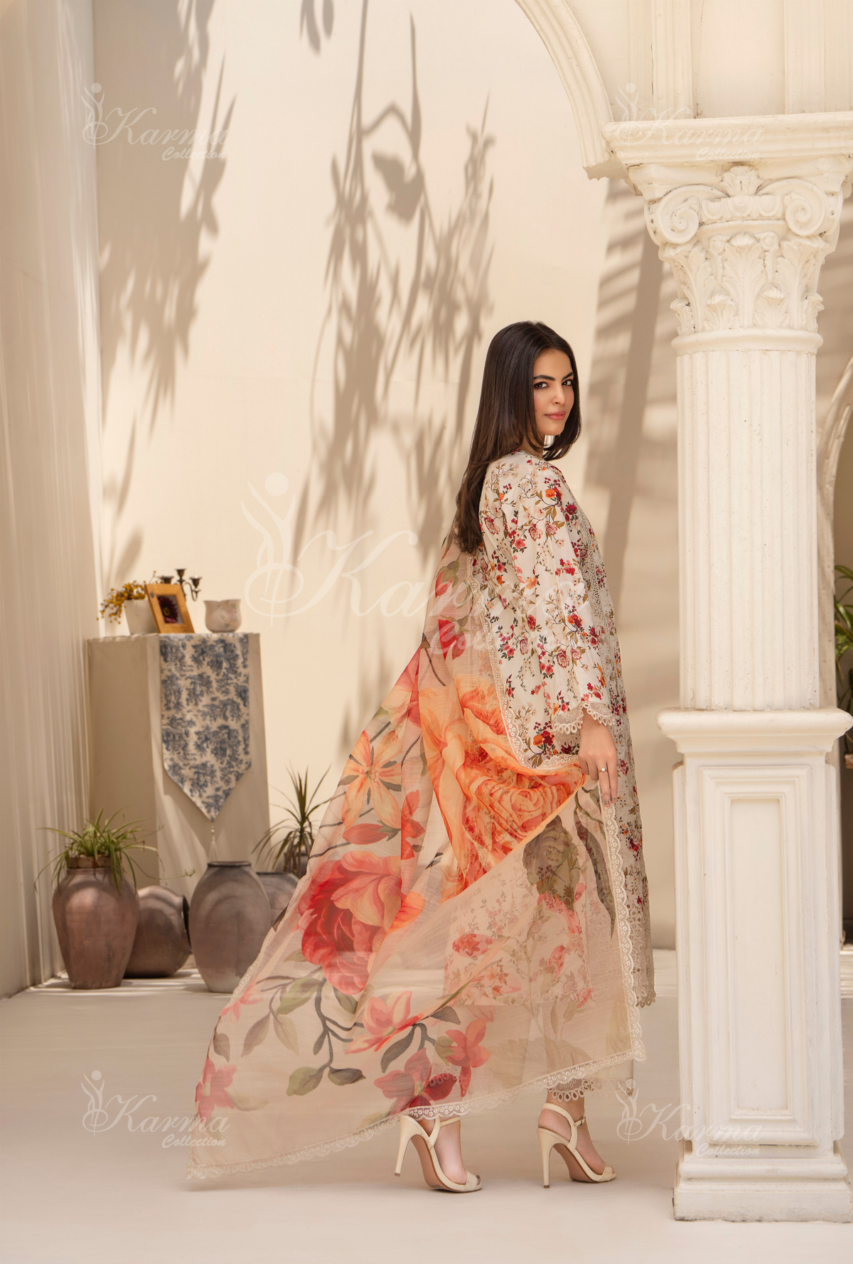 Karma Pearl White Chikankari Lawn 3 Piece Stitched Suit