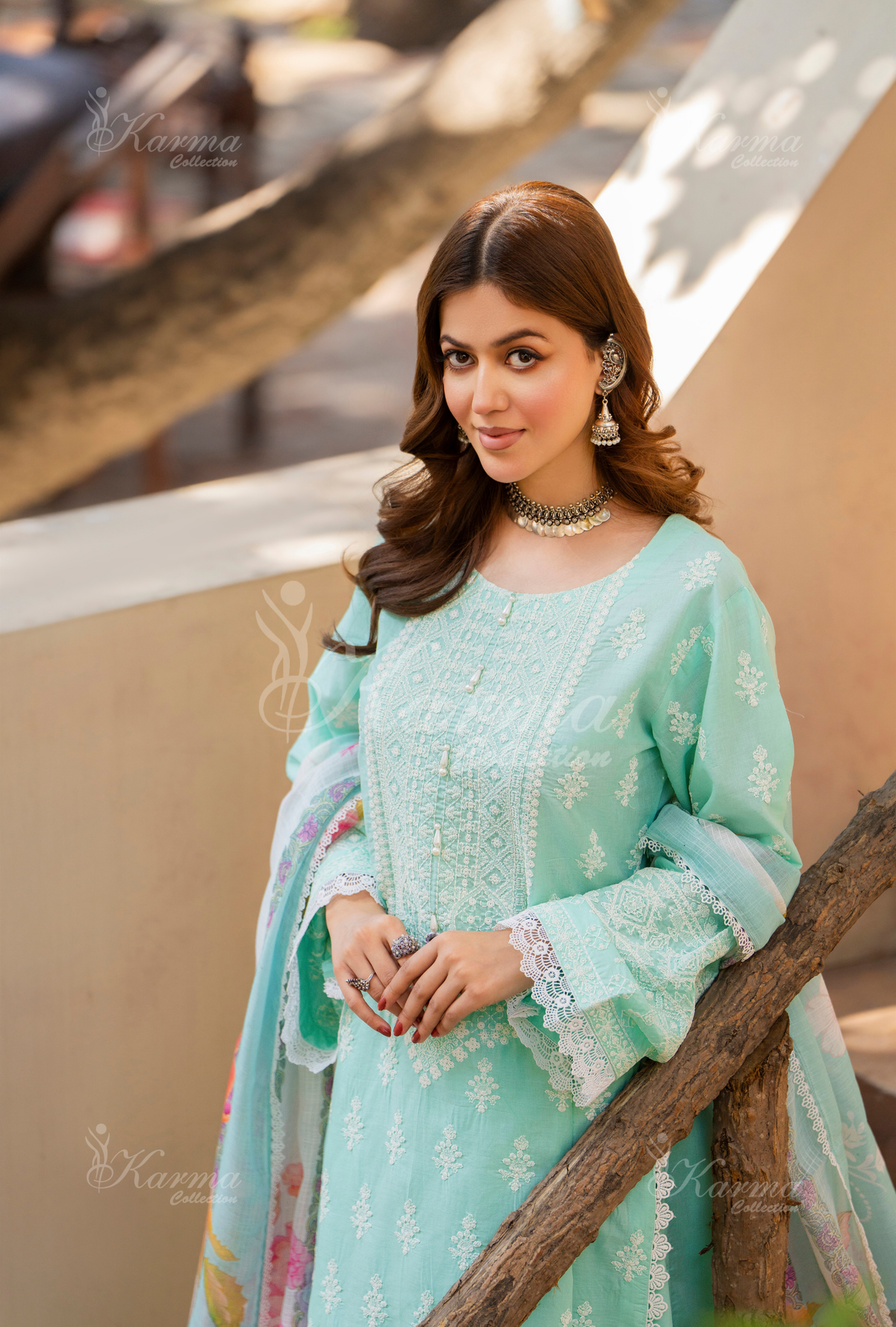 Karma Aqua Mint Thread Work 3 Piece Stitched Suit - Product Image 5
