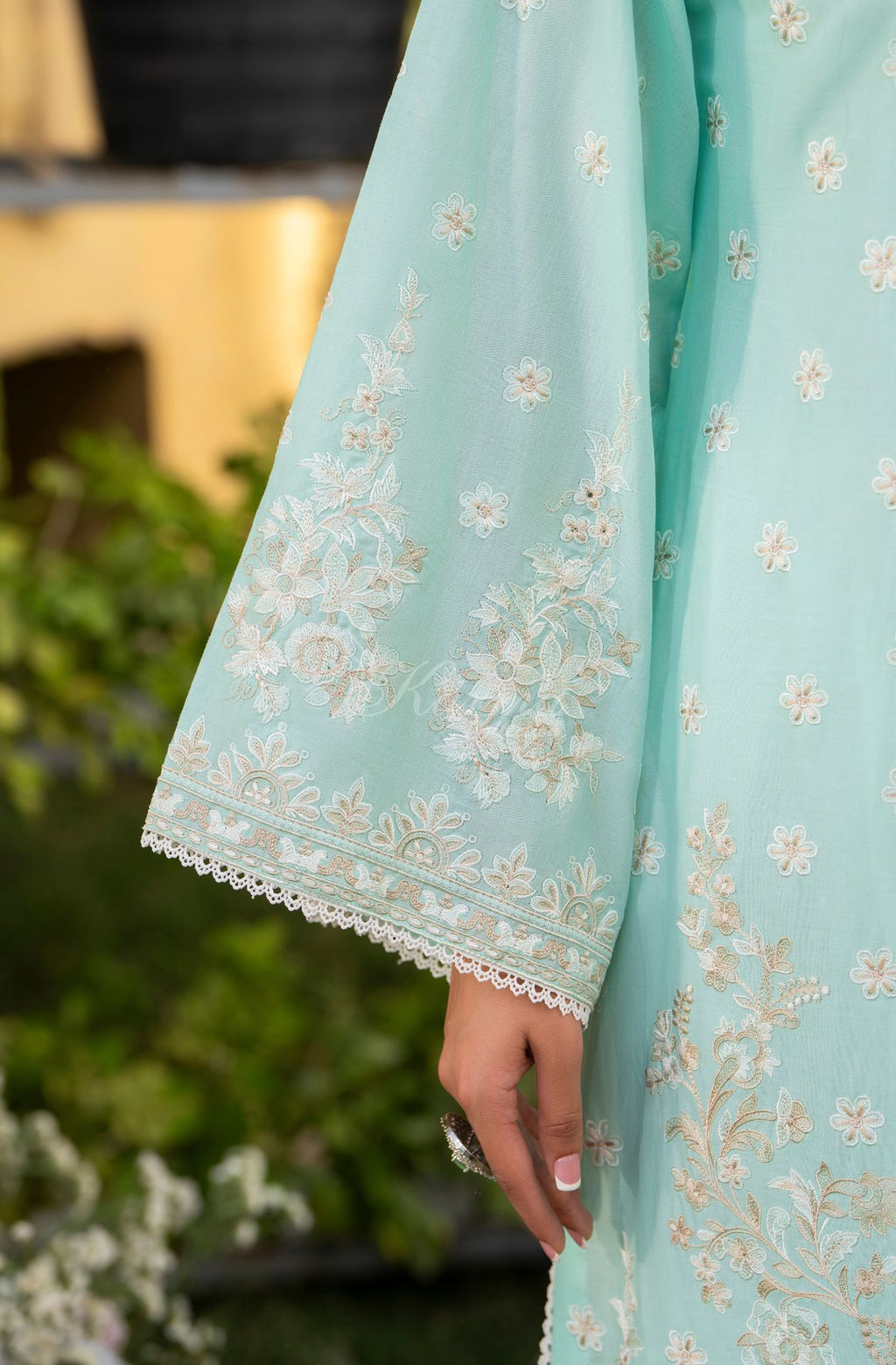 Karma collection | Ice Blue | Multi-Thread Embroidered Cotton 3 Piece Suit | Printed Sequin Dupatta