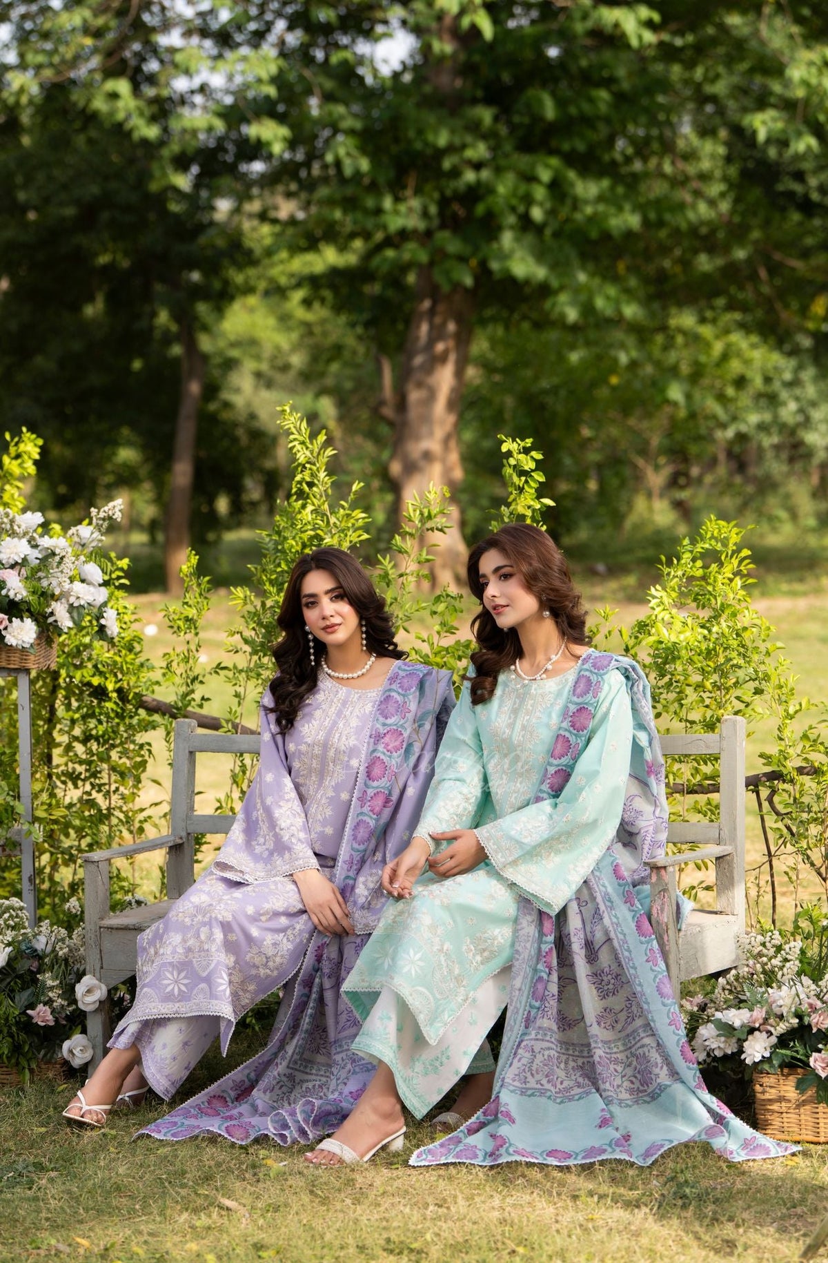Karma collection | Ice Blue | Multi-Thread Embroidered Cotton 3 Piece Suit | Printed Sequin Dupatta