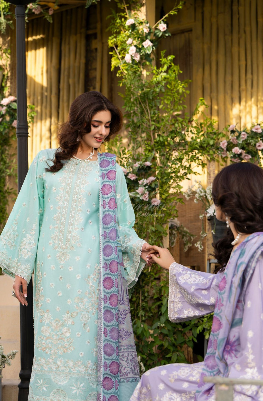 Karma collection | Ice Blue | Multi-Thread Embroidered Cotton 3 Piece Suit | Printed Sequin Dupatta