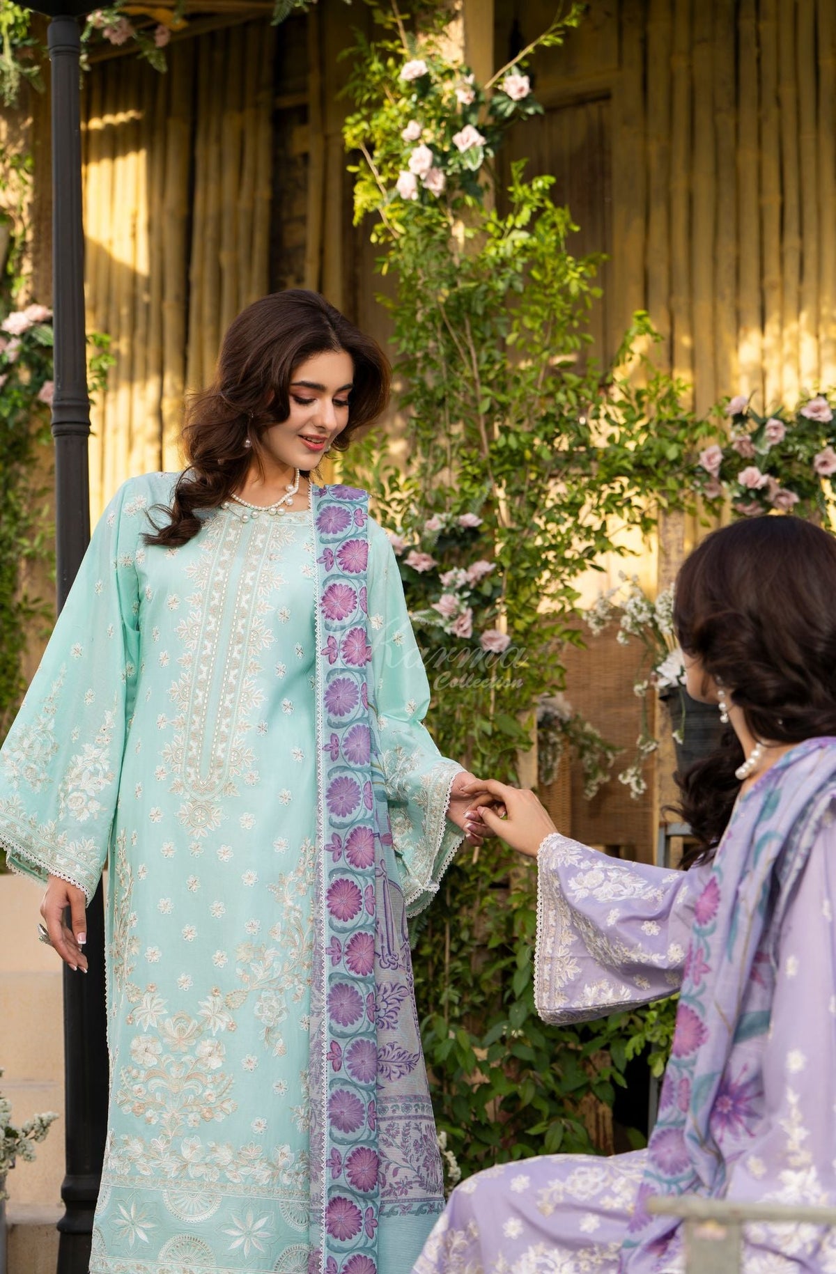 Karma collection | Ice Blue | Multi-Thread Embroidered Cotton 3 Piece Suit | Printed Sequin Dupatta