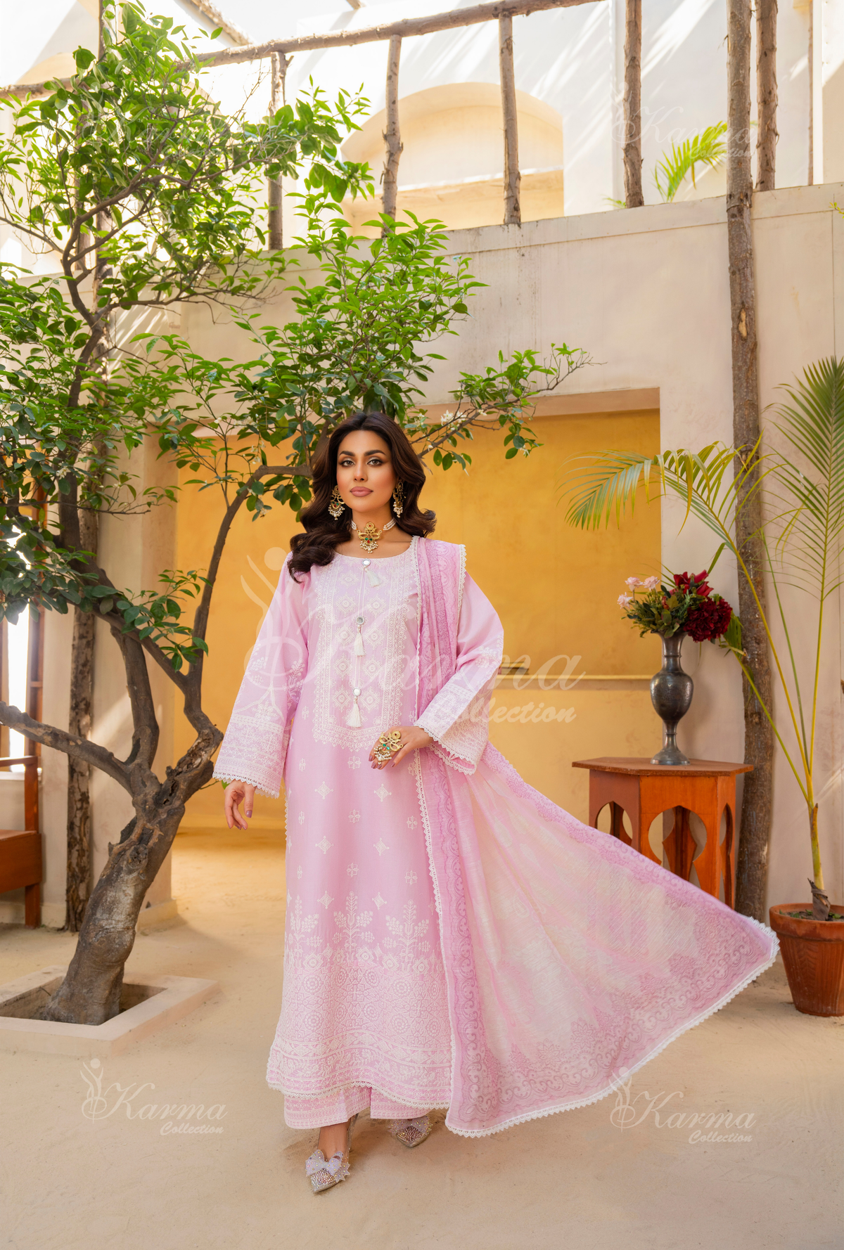 Karma Petal Pink Chikankari Cotton 3 Piece Stitched Suit - Product Image 3