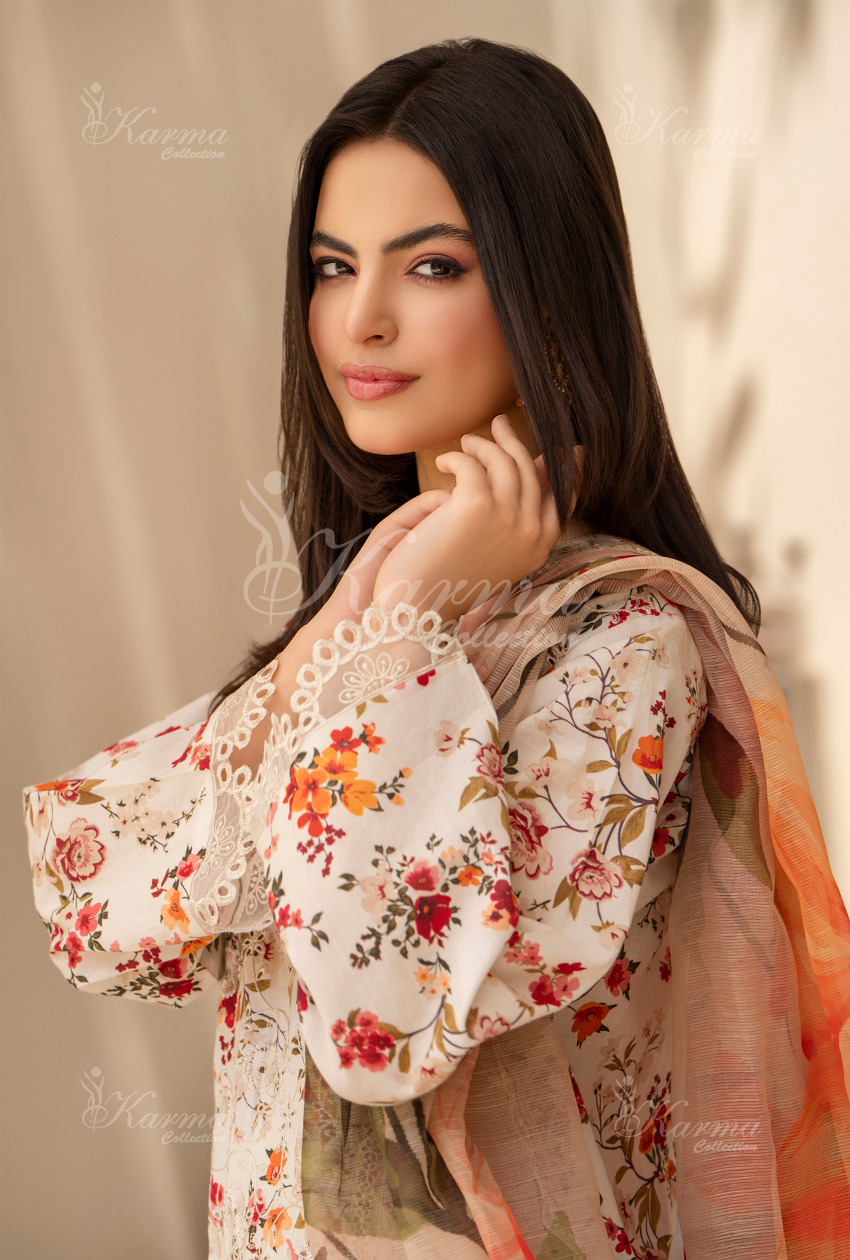 Karma Pearl White Chikankari Lawn 3 Piece Stitched Suit