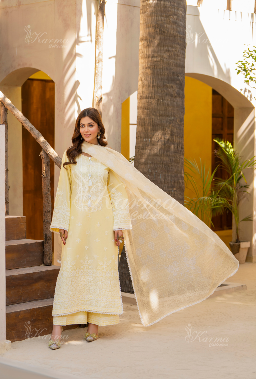 Karma Lemon Chikankari Cotton 3 Piece Stitched Suit - Product Image 3