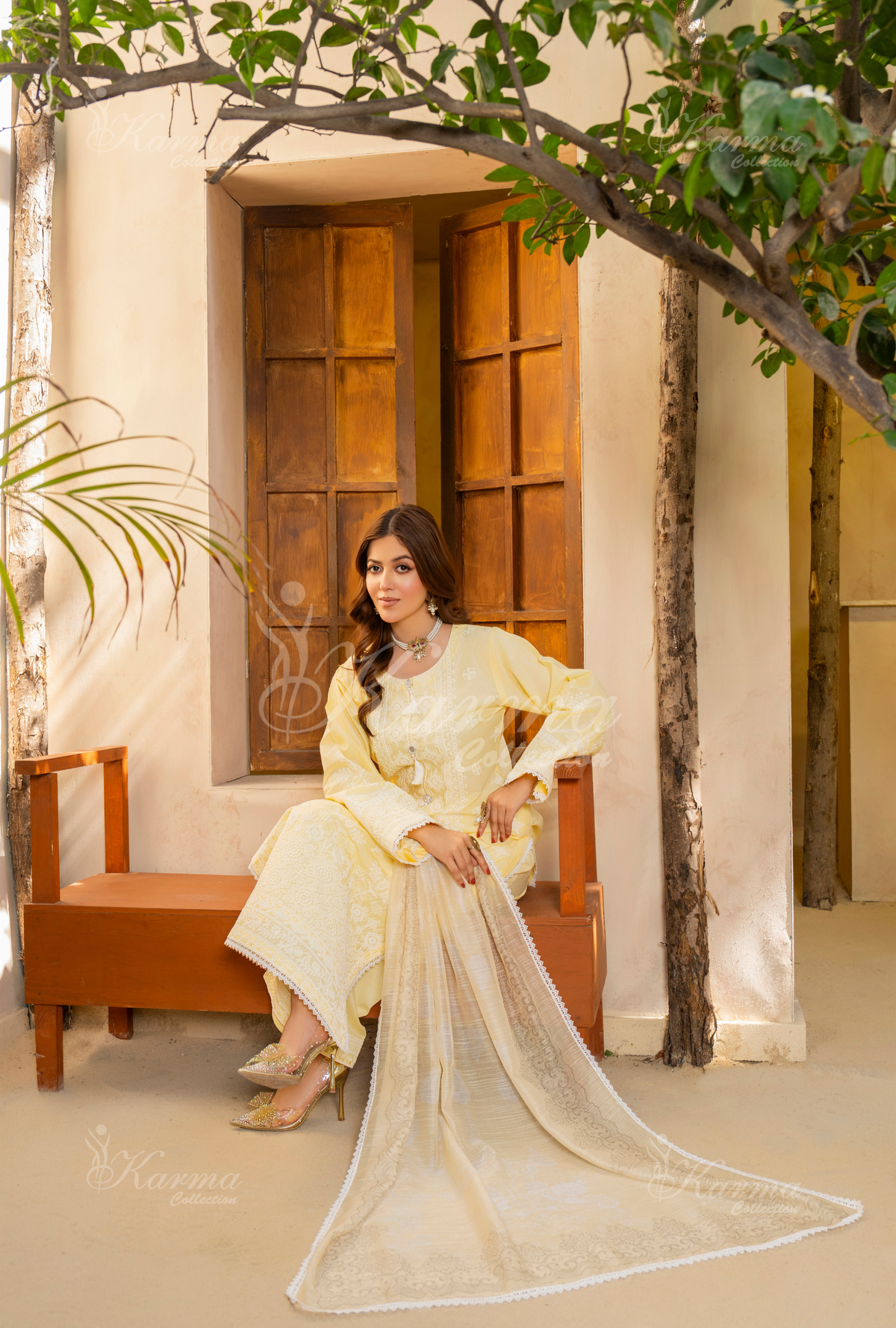 Karma Lemon Chikankari Cotton 3 Piece Stitched Suit - Product Image 4