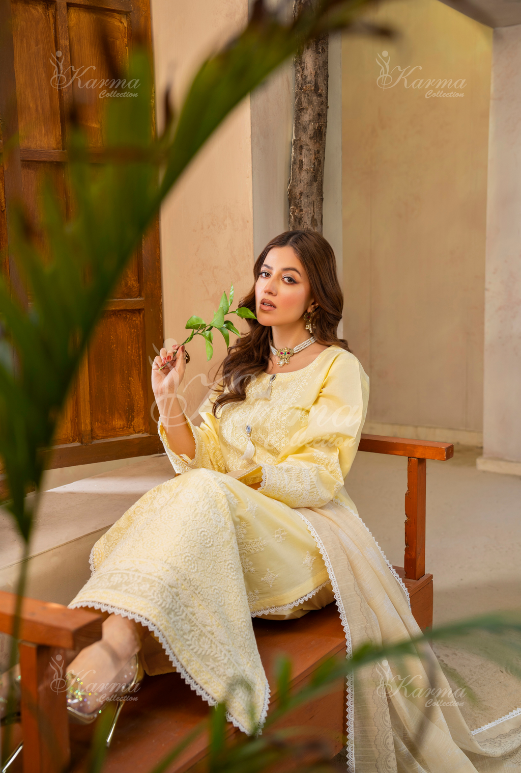 Karma Lemon Chikankari Cotton 3 Piece Stitched Suit - Product Image 5