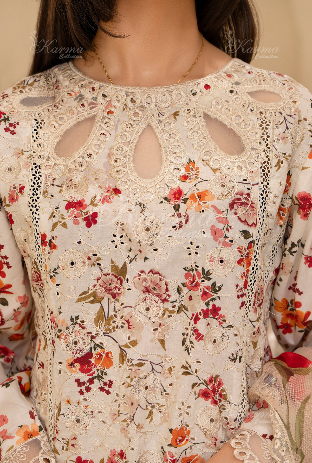 Karma Pearl White Chikankari Lawn 3 Piece Stitched Suit