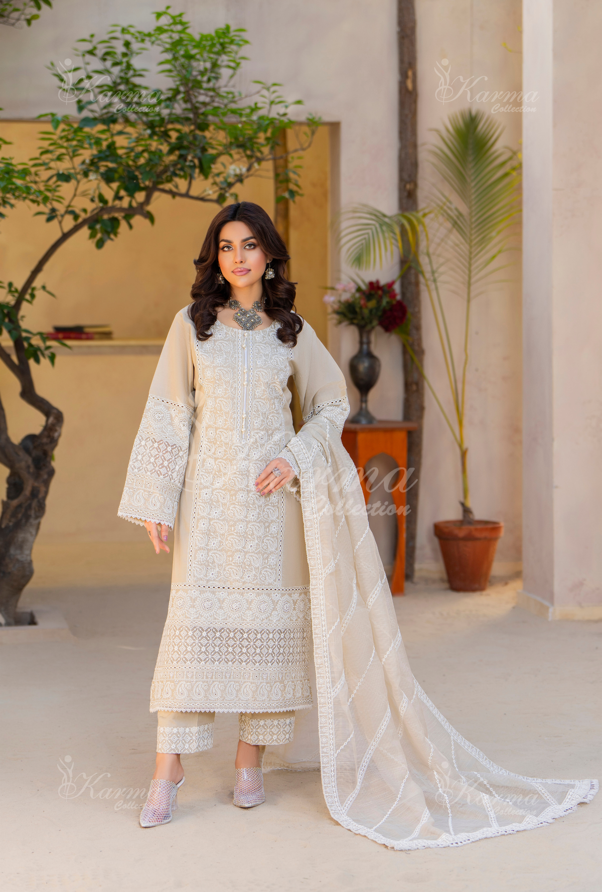Karma Mashroom Thread Work 3 Piece Stitched Suit - Product Image 1