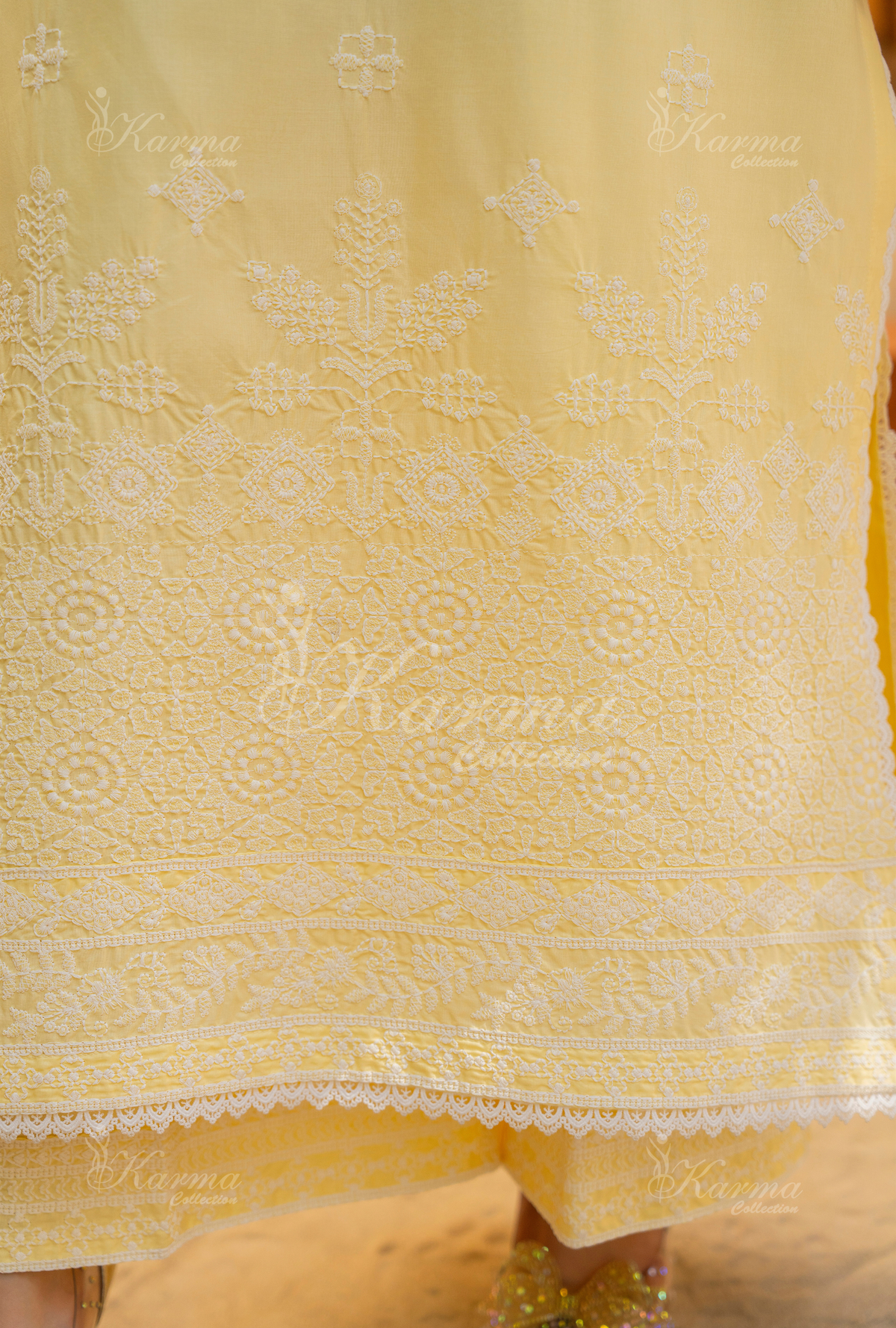 Karma Lemon Chikankari Cotton 3 Piece Stitched Suit - Product Image 2