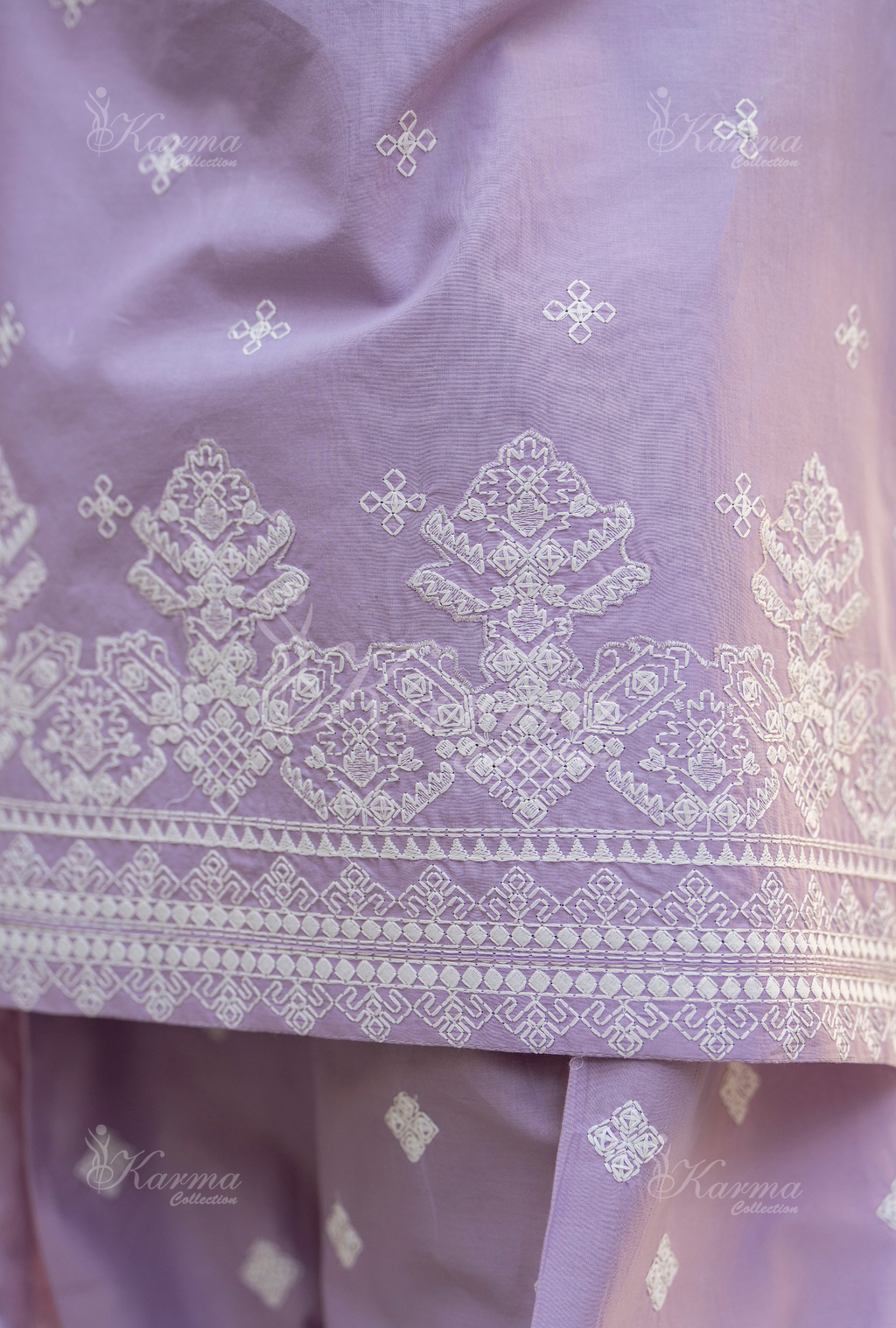 Karma Mauve Embroidered Short Shirt Farshi Shalwar 3 Piece Suit - Product Image 3
