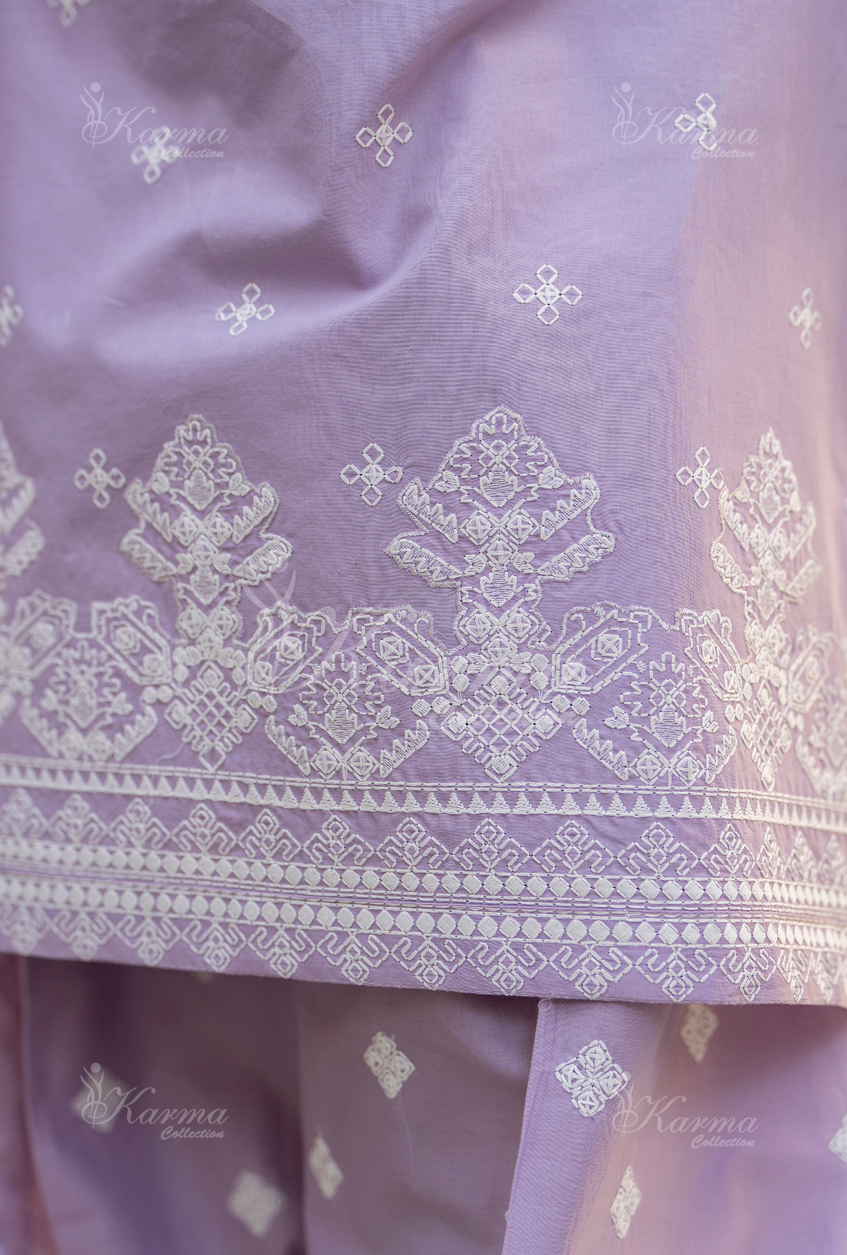 Karma Mauve Embroidered Short Shirt Farshi Shalwar 3 Piece Suit - Product Image 3