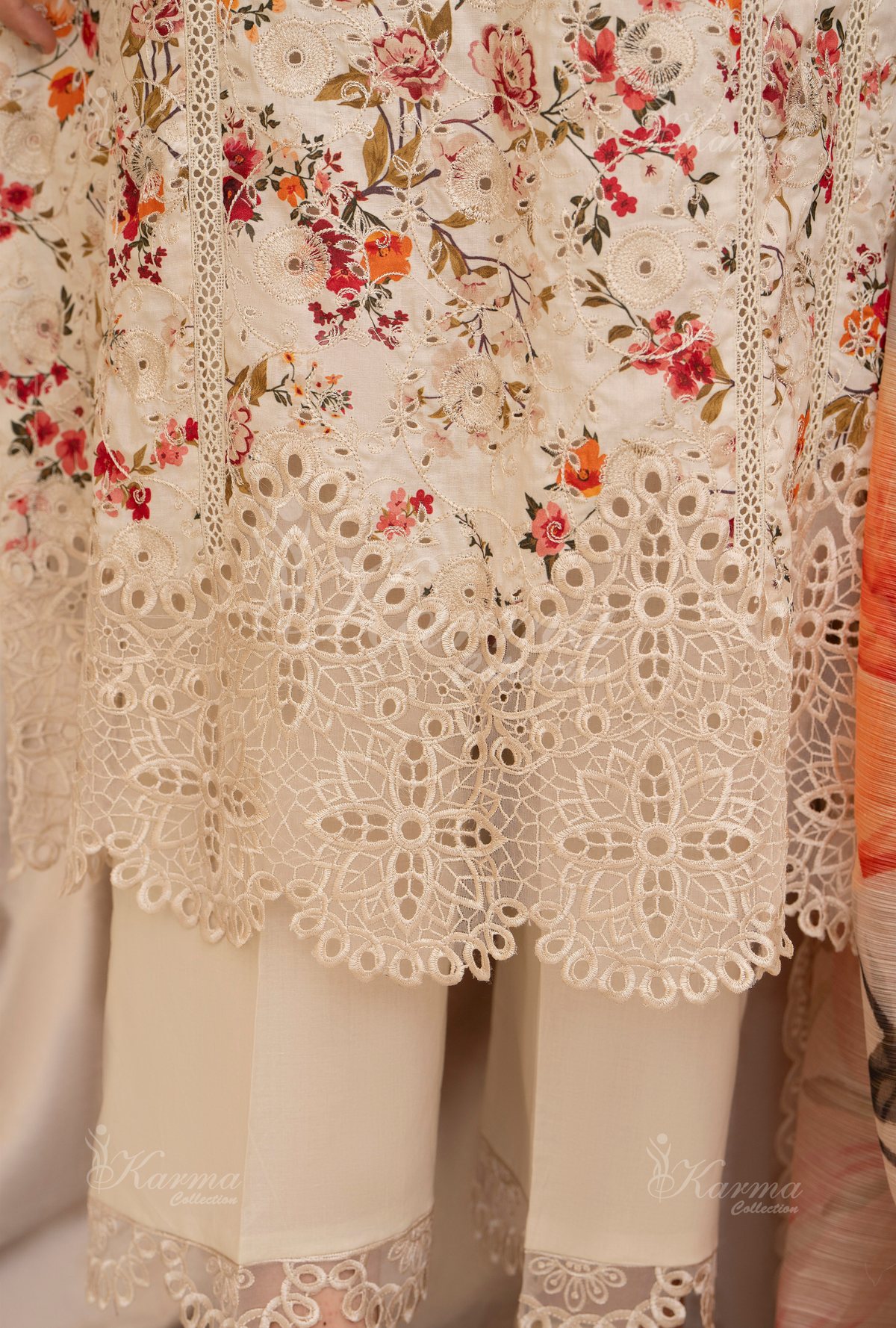Karma Pearl White Chikankari Lawn 3 Piece Stitched Suit