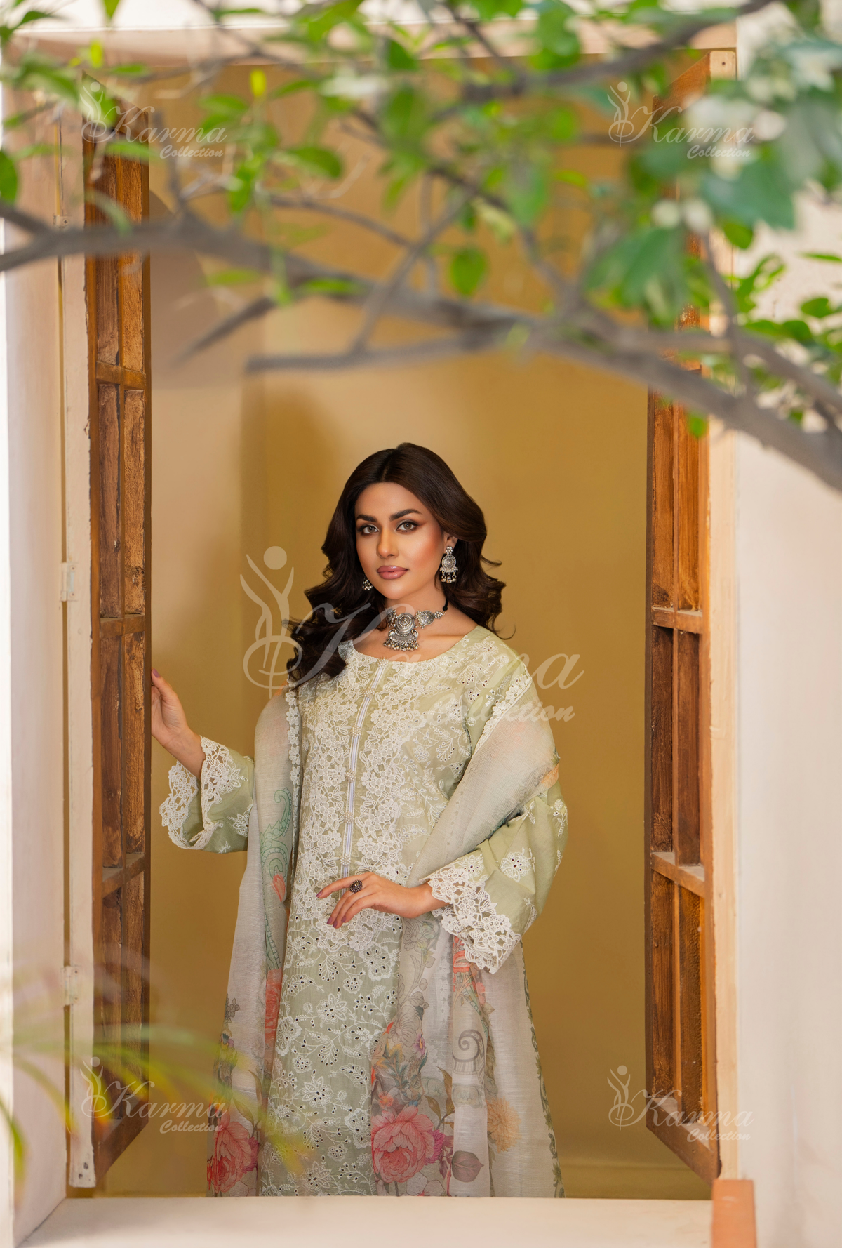 Karma Moss Glow Chikankari Cotton 3 Piece Stitched Suit - Product Image 7